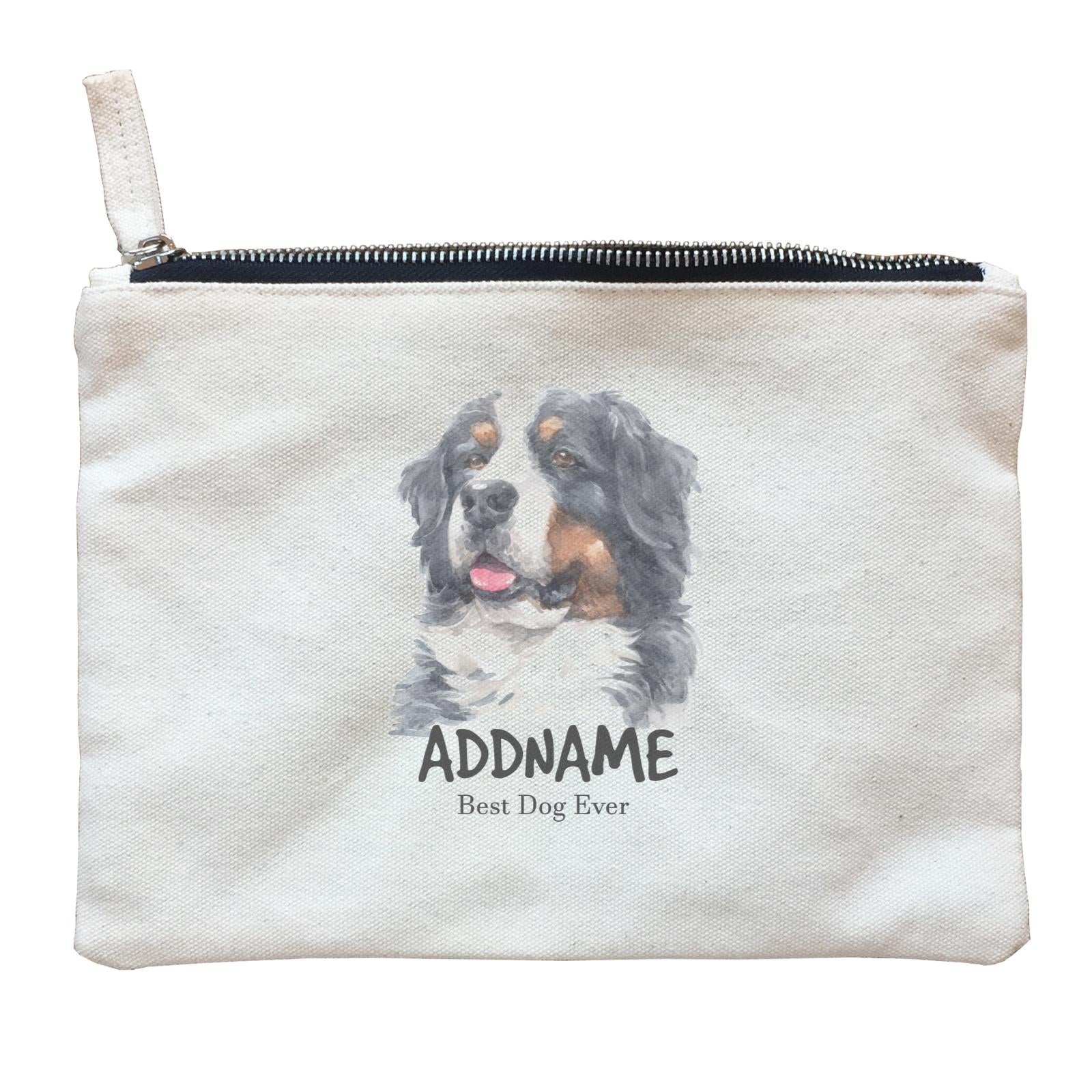 Watercolor Dog Bernese Mountain Best Dog Ever Addname Zipper Pouch
