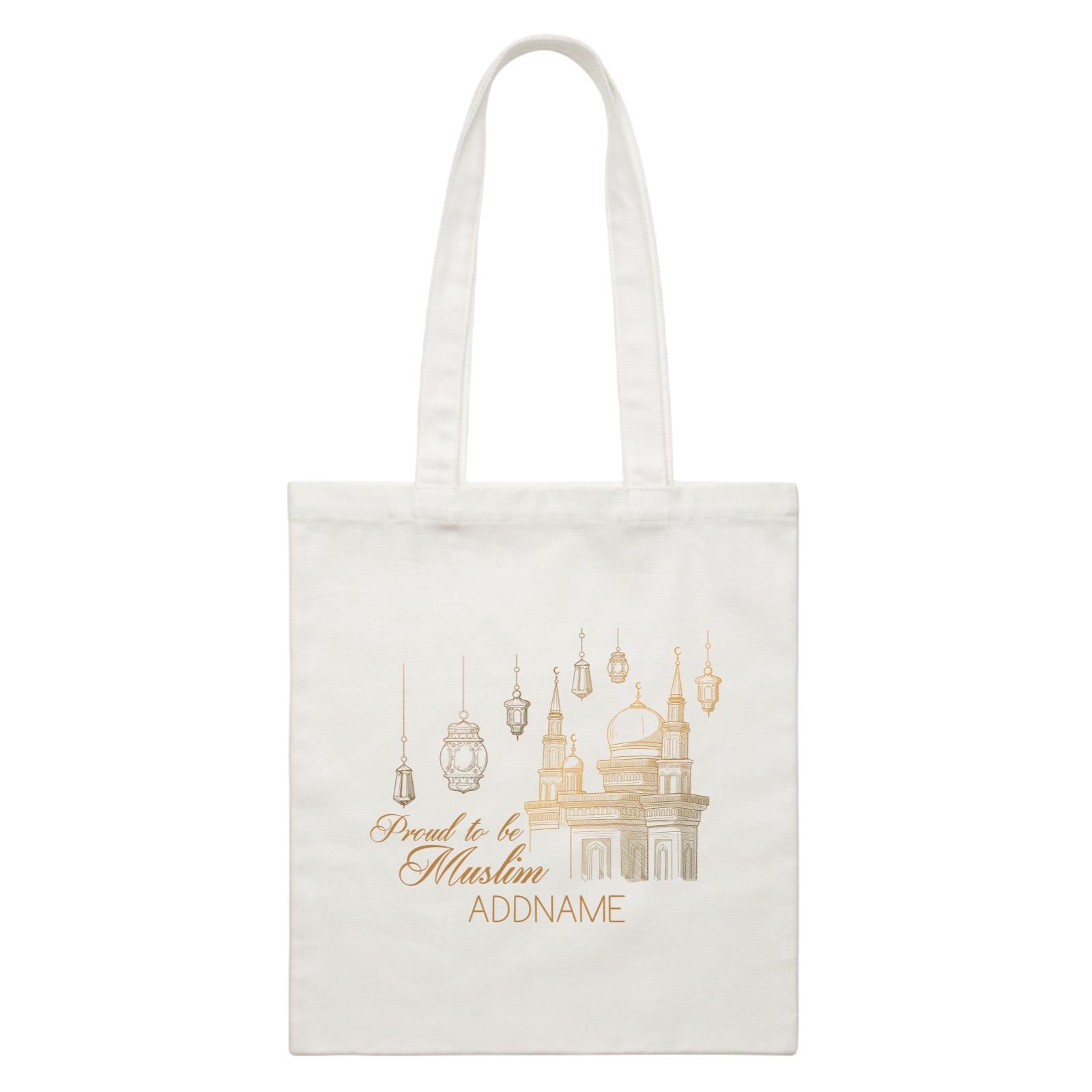 Proud To Be Muslim Gold Mosque Addname White White Canvas Bag