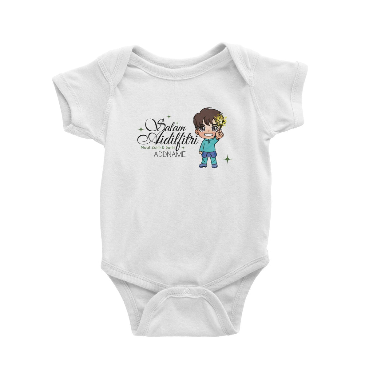 Raya Chibi Wishes Little Boy Addname Wishes Everyone Salam Aidilfitri Maaf Zahir &amp; Batin Baby Rompers