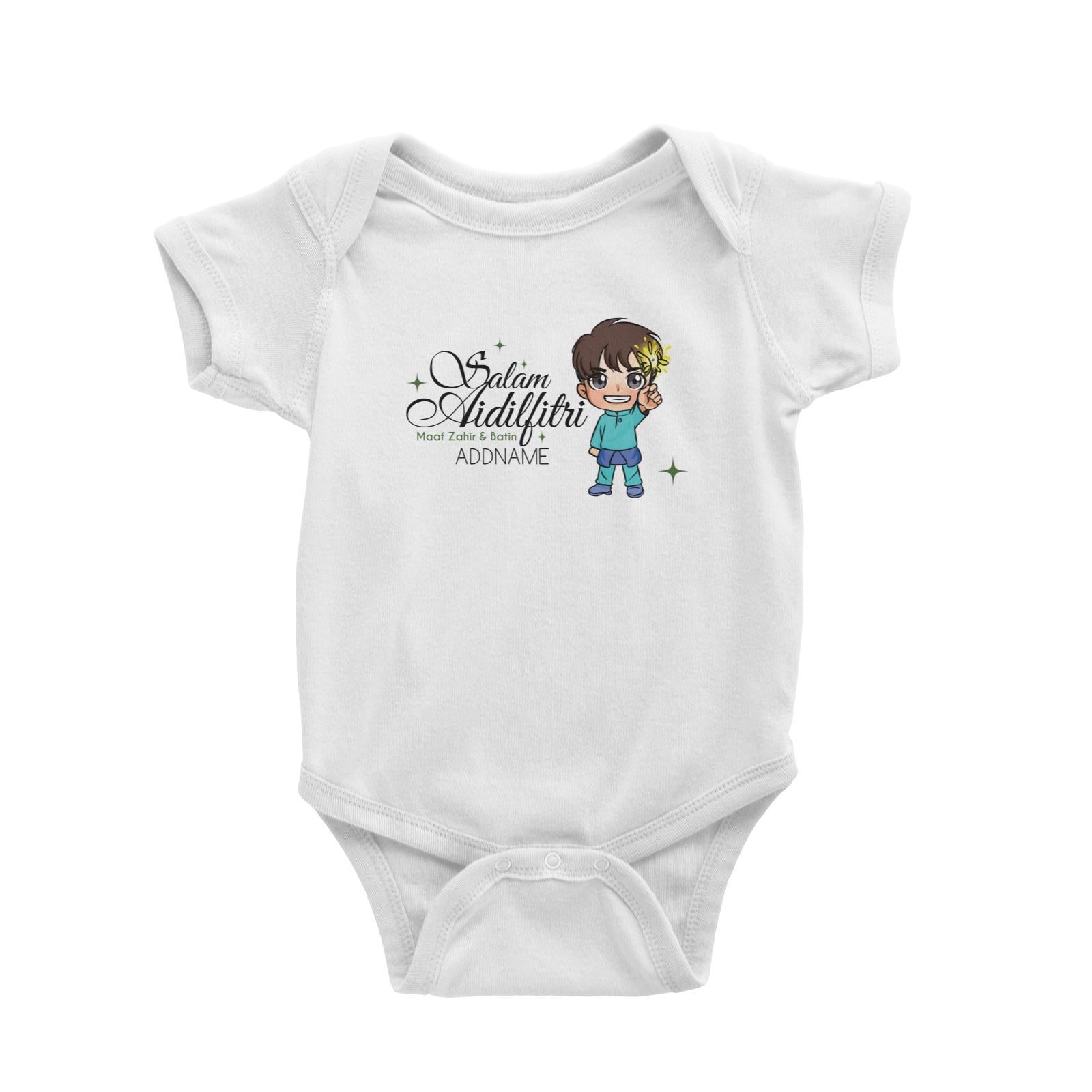 Raya Chibi Wishes Little Boy Addname Wishes Everyone Salam Aidilfitri Maaf Zahir & Batin Baby Rompers