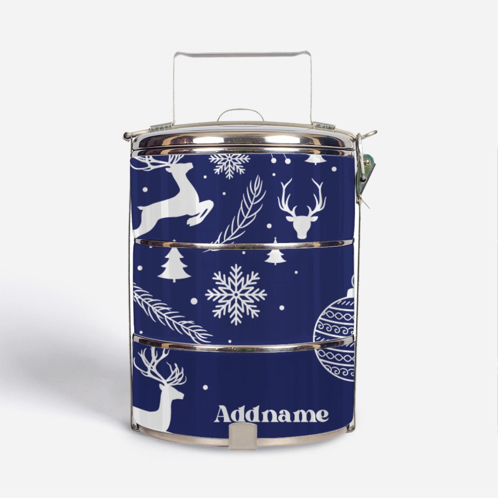 Christmas Series Standard Tiffin Carrier - Jubilant Reindeers Blue