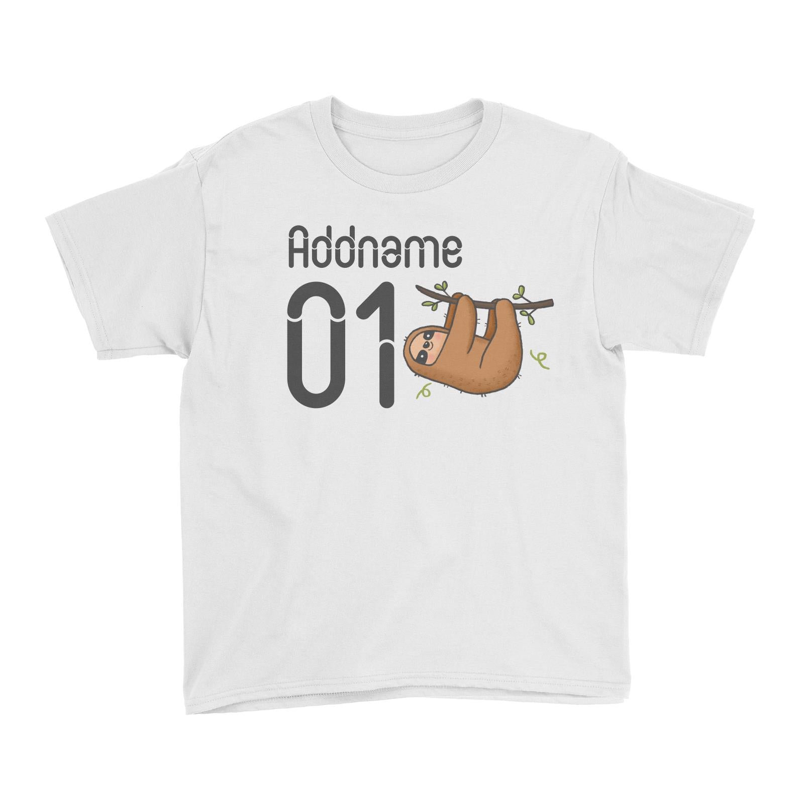 Name and Number Cute Hand Drawn Style Sloth Kid's T-Shirt (FLASH DEAL)