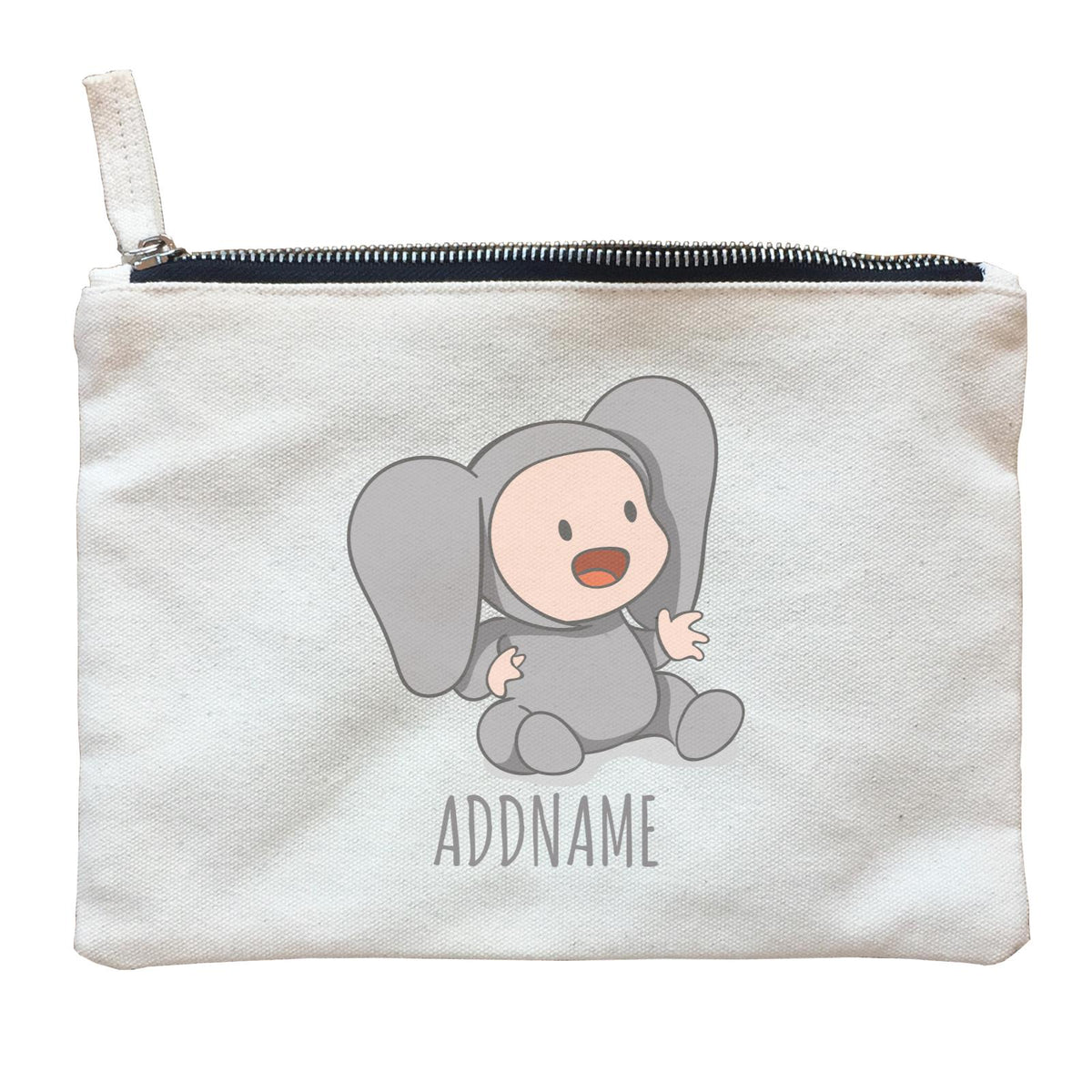 Cute Baby in Grey Elephant Suit Addname Zipper Pouch