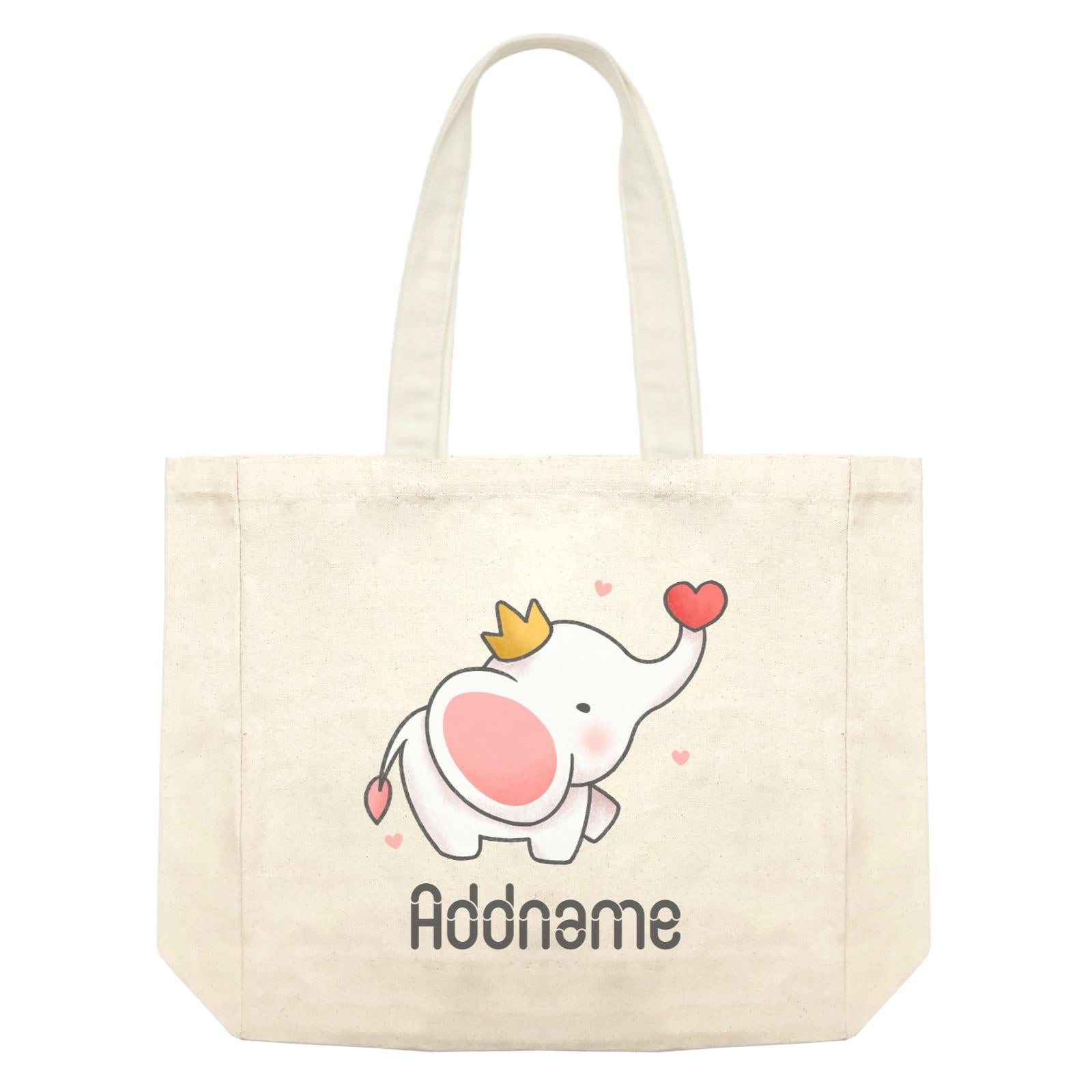 Cute Hand Drawn Style Baby Elephant with Heart and Crown Addname Shopping Bag
