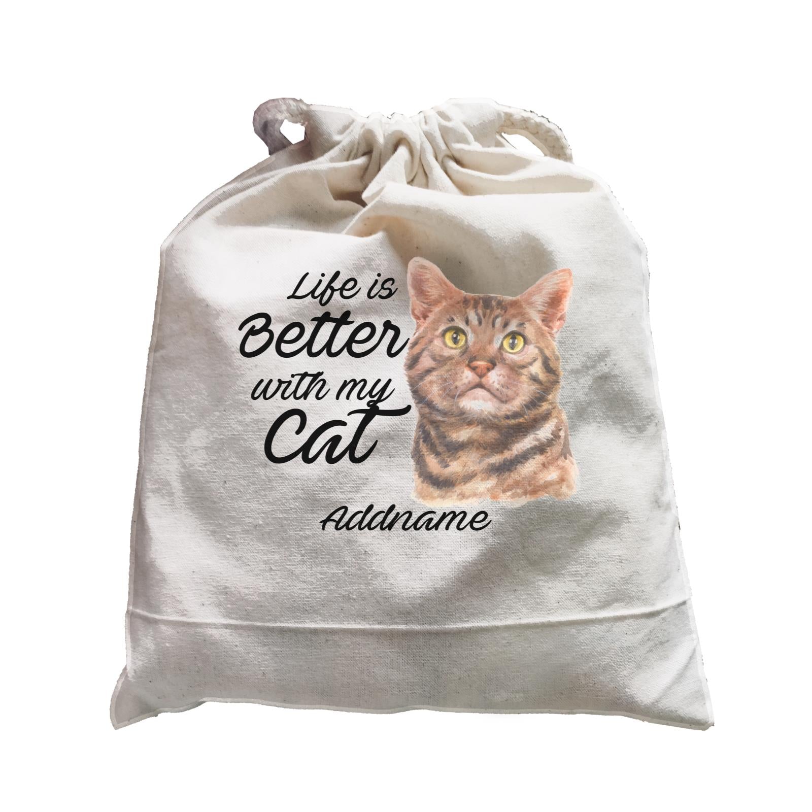 Watercolor Life is Better With My Cat Brown American Shorthair Cat Addname Satchel
