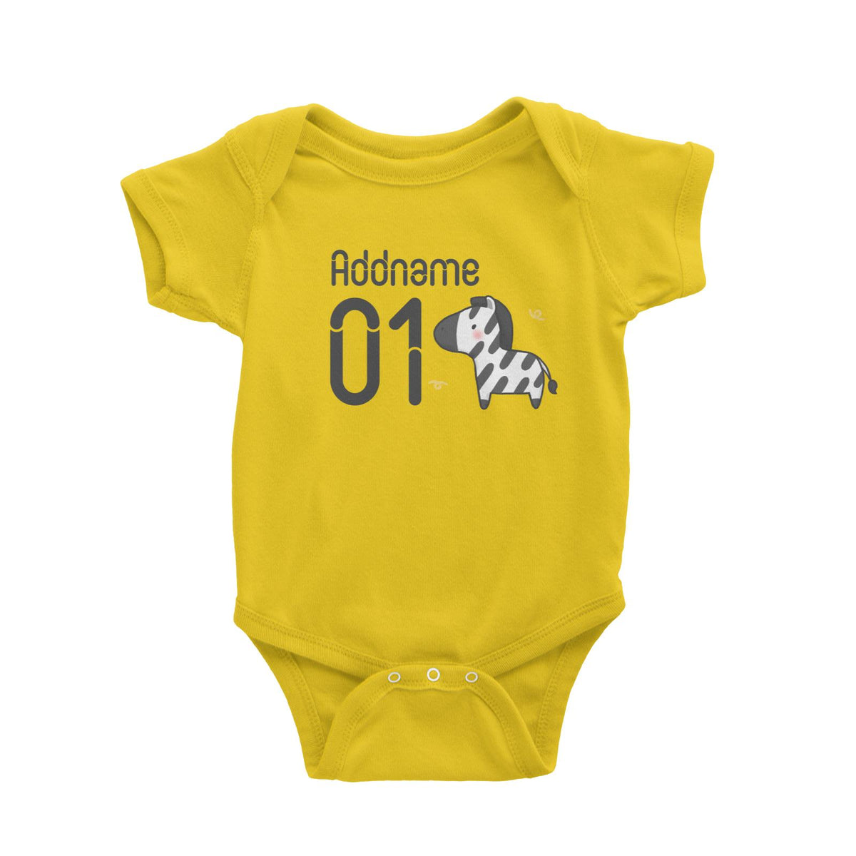 Name and Number Cute Hand Drawn Style Zebra Baby Romper