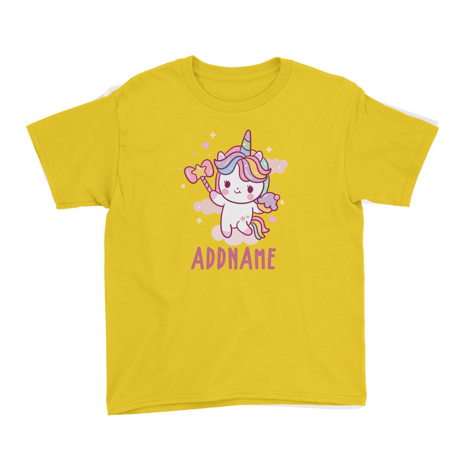 Unicorn And Princess Series Cute Unicorn Holding Magic Wand Addname Kid's T-Shirt