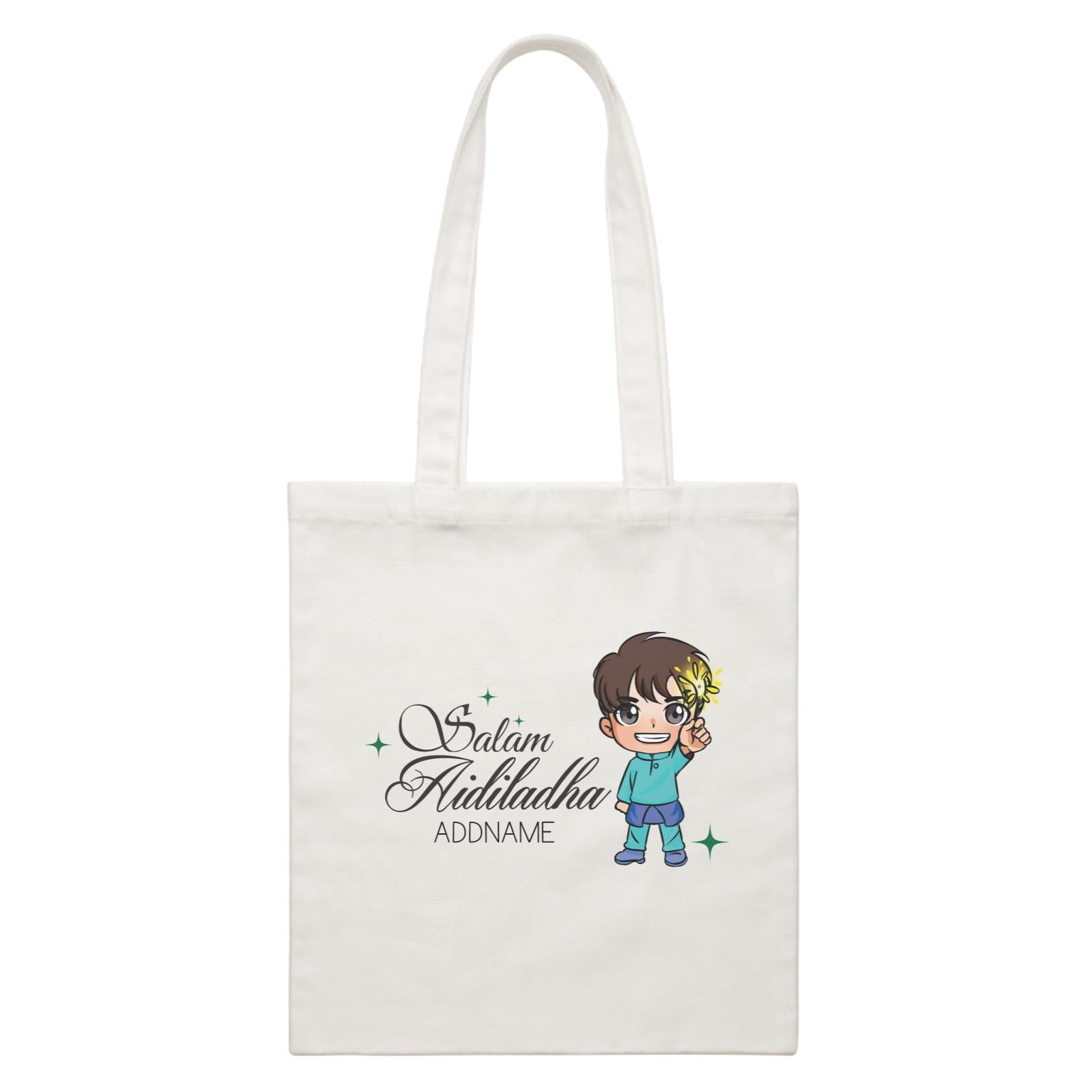 Raya Chibi Wishes Little Boy Addname Wishes Salam Aidiladha Addname White White Canvas Bag