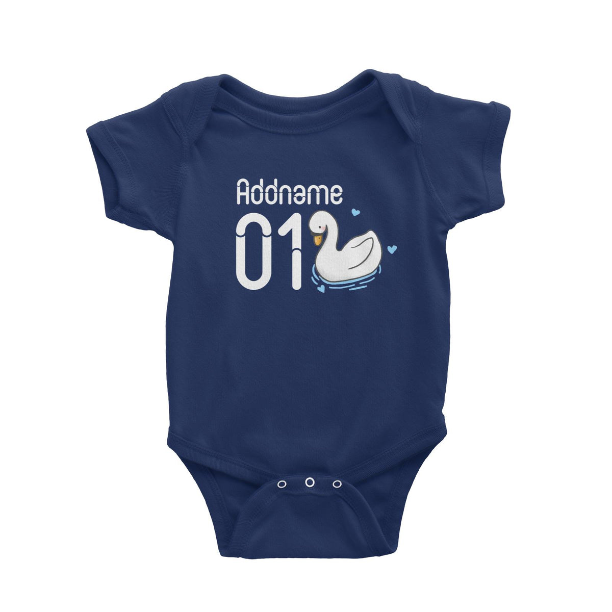 Name and Number Cute Hand Drawn Style Swan Baby Romper