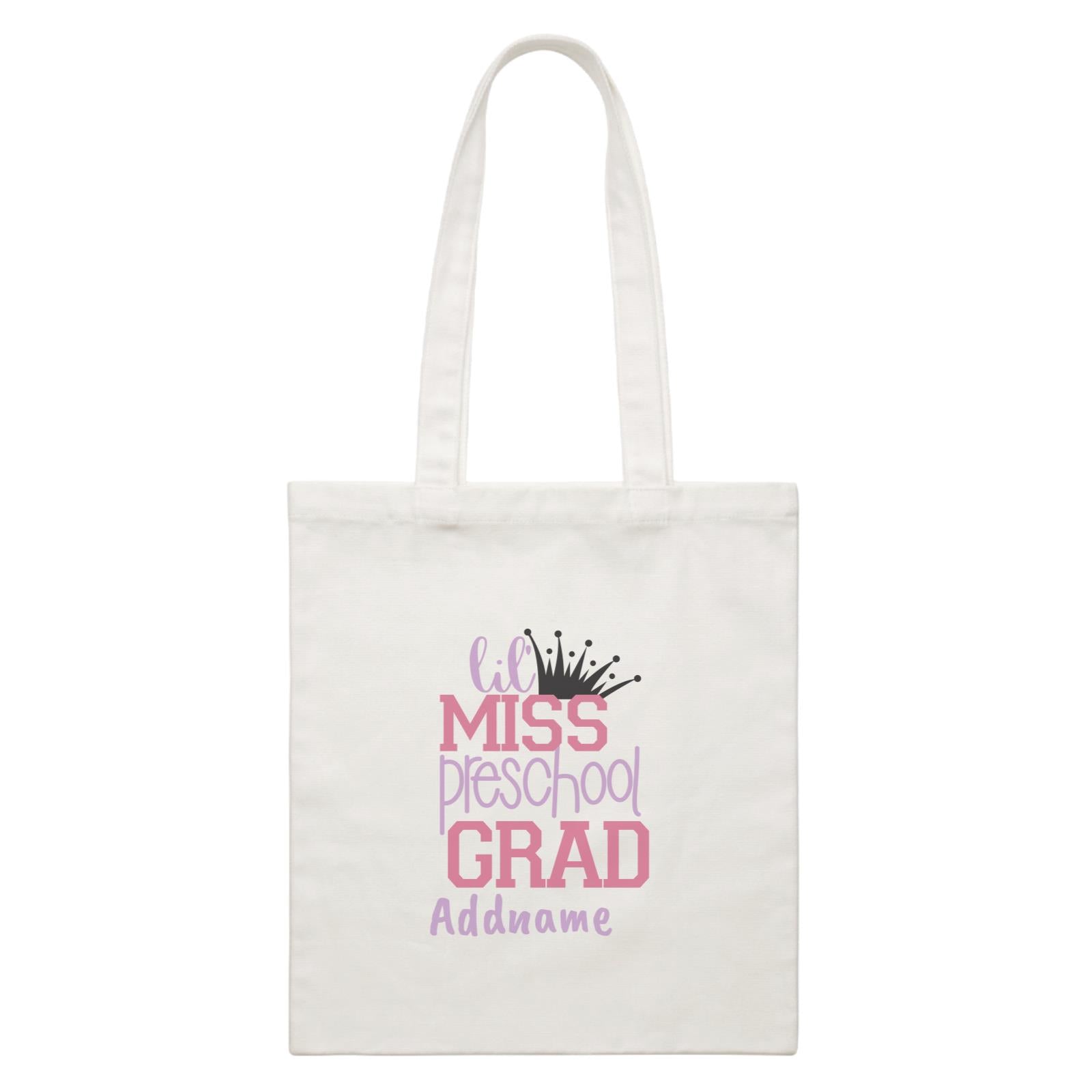 Graduation Series lil Miss Preschool Grad White Canvas Bag