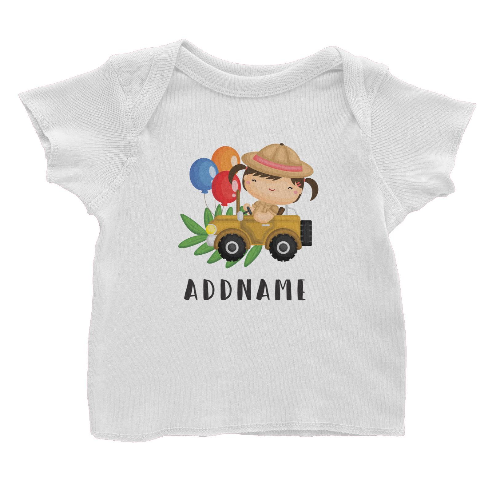 Birthday Safari Explorer Girl Driving Jeep Car Addname Baby T-Shirt