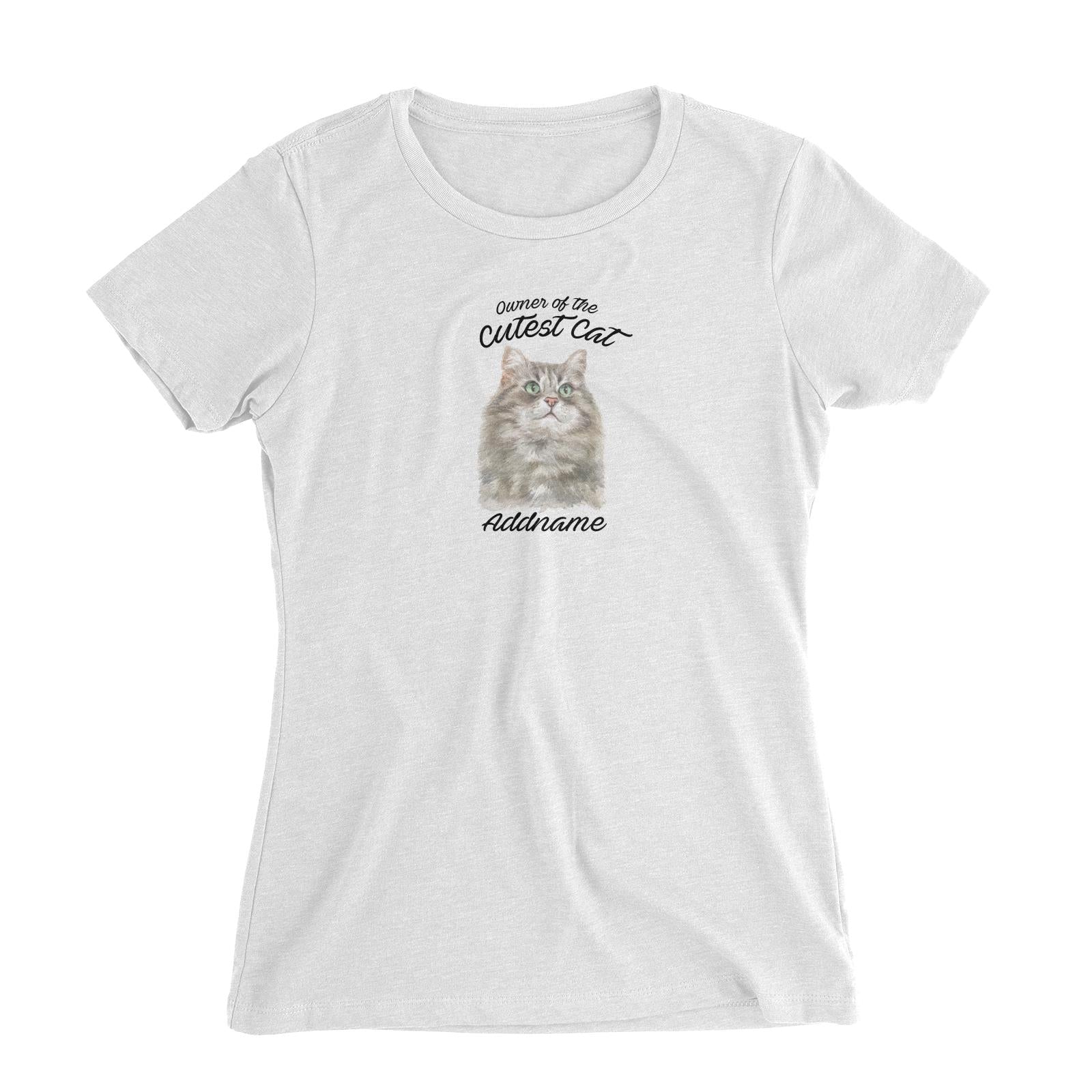 Watercolor Owner Of The Cutest Cat Siberian Cat Grey Addname Women's Slim Fit T-Shirt