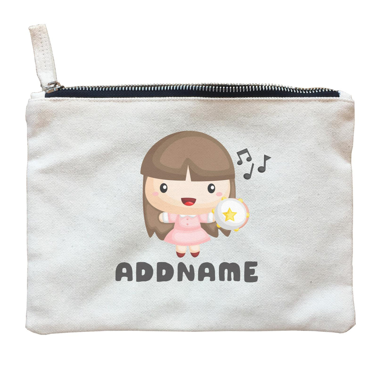 Birthday Music Band Girl Playing Tambourine Addname Zipper Pouch