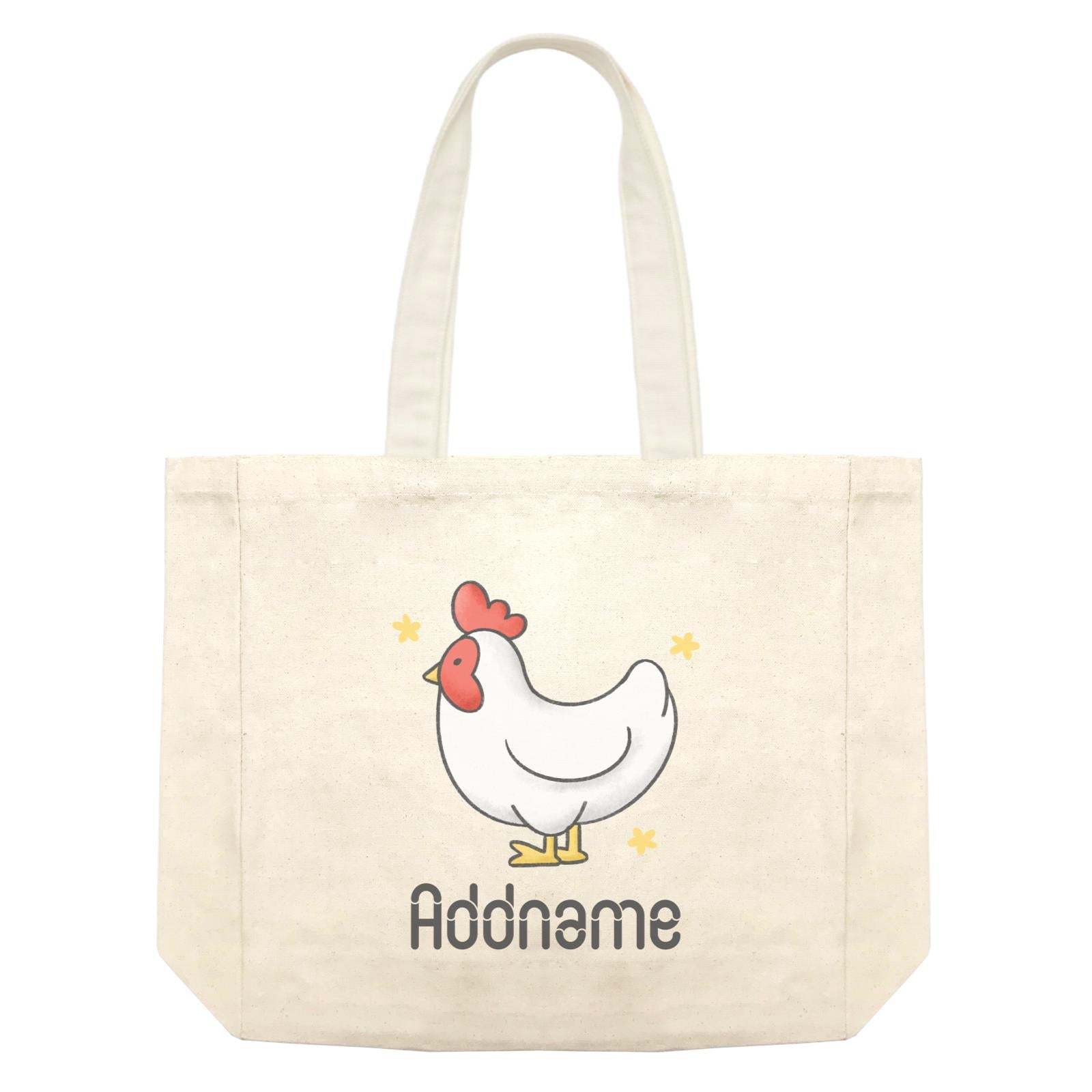 Cute Hand Drawn Style Rooster Addname Shopping Bag