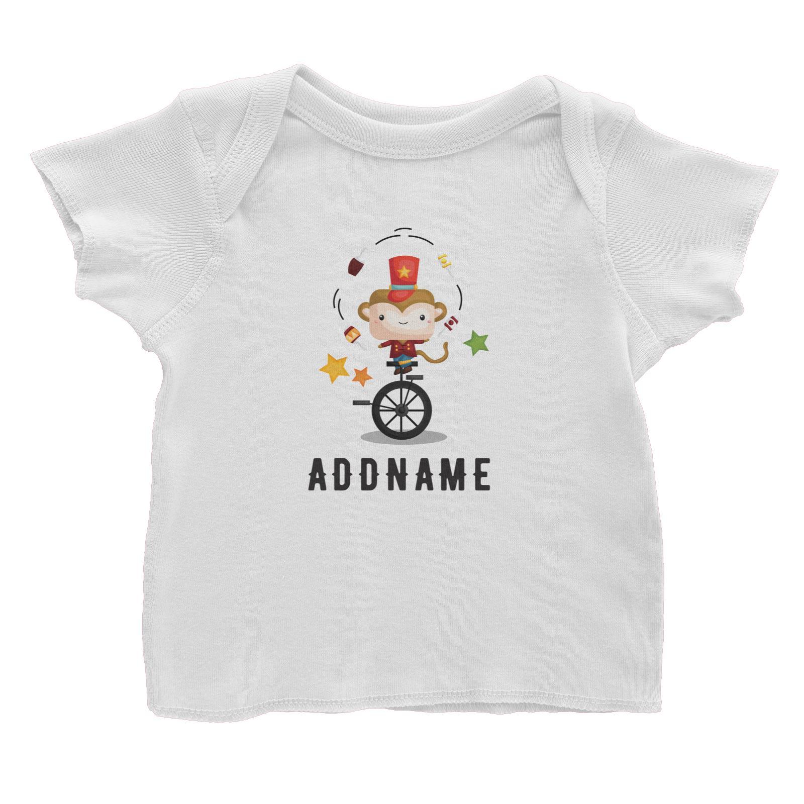 Birthday Circus Monkey Juggling With Unicycle Addname Baby T-Shirt