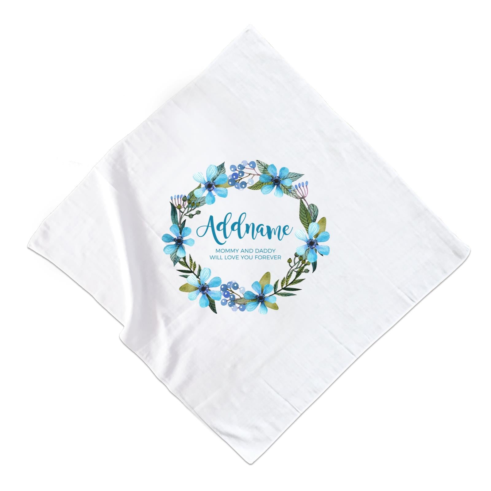 Turqoise Flower Wreath Personalizable with Name and Text Muslin Square