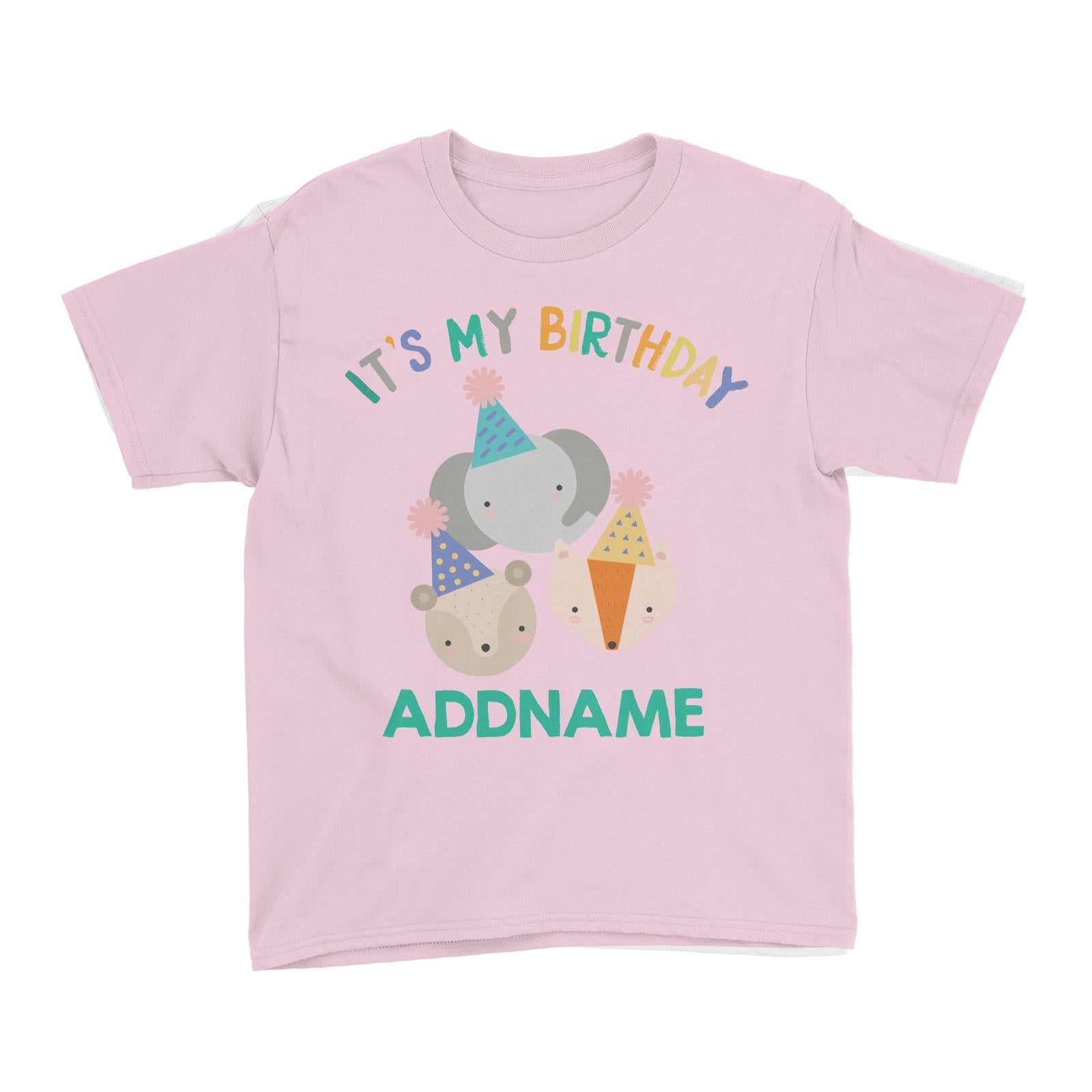 Cute It's My Birthday Safari Theme with Elephant, Fox and Squirrel Head Kid's T-Shirt