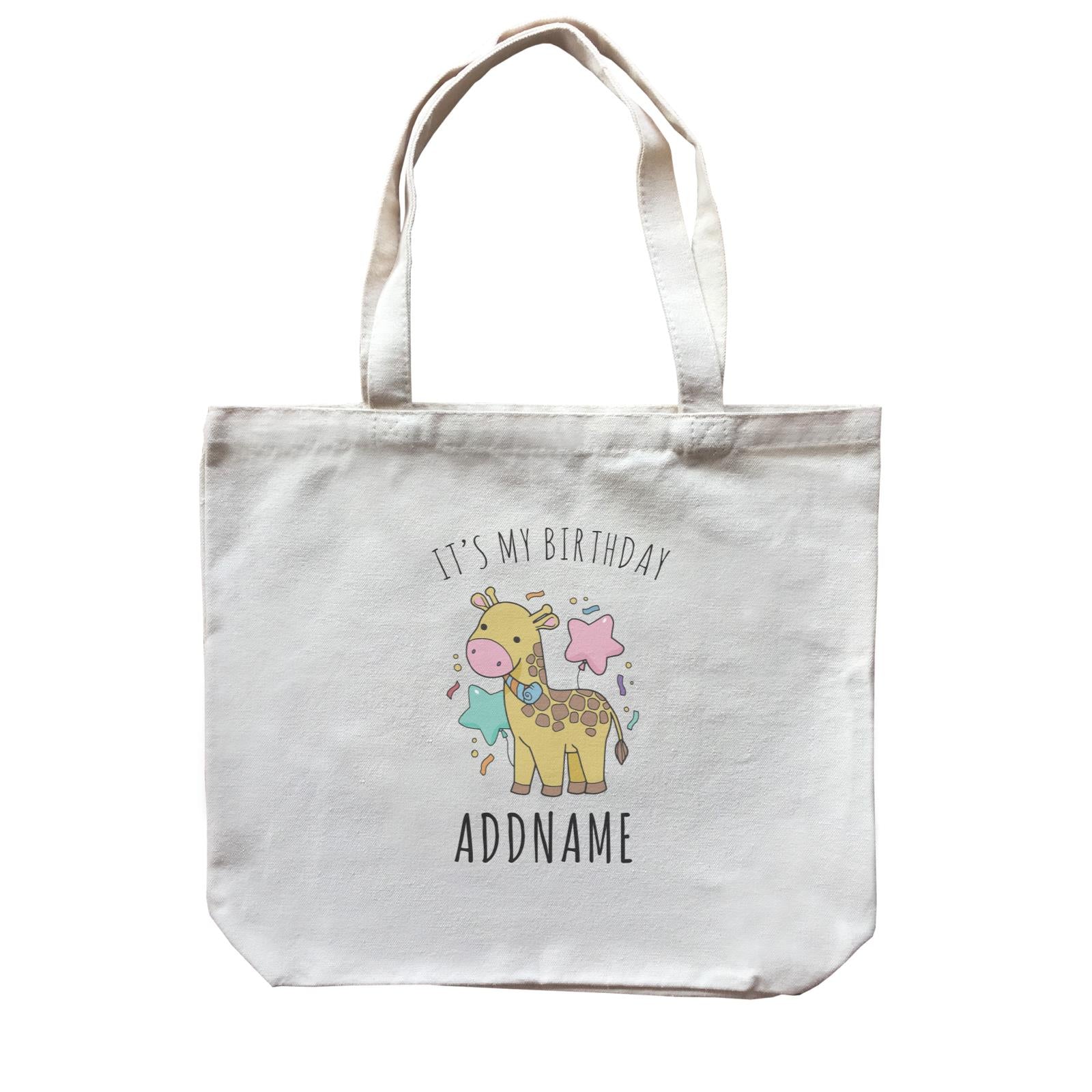 Birthday Sketch Animals Giraffe with Party Horn Addname Canvas Bag