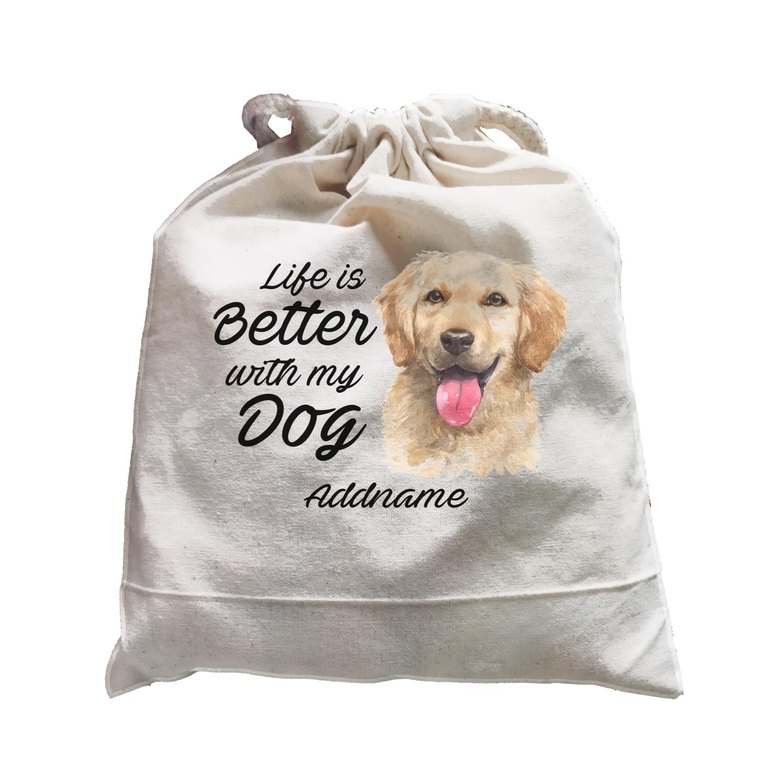 Watercolor Life is Better With My Dog Golden Retriever Front Addname Satchel