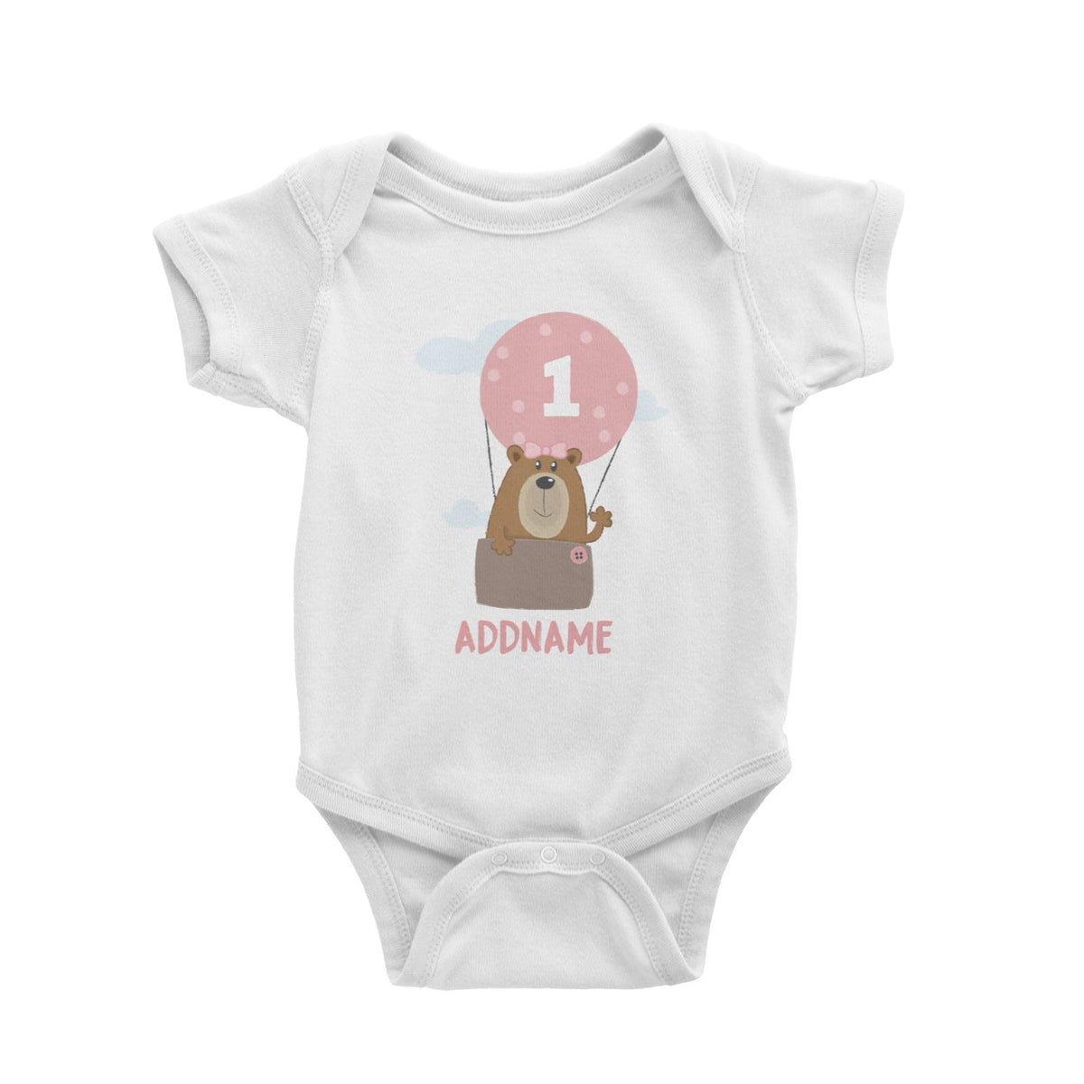 Cute Bear Girl with Hot Air Balloon Birthday Theme Personalizable with Name and Number Baby Romper