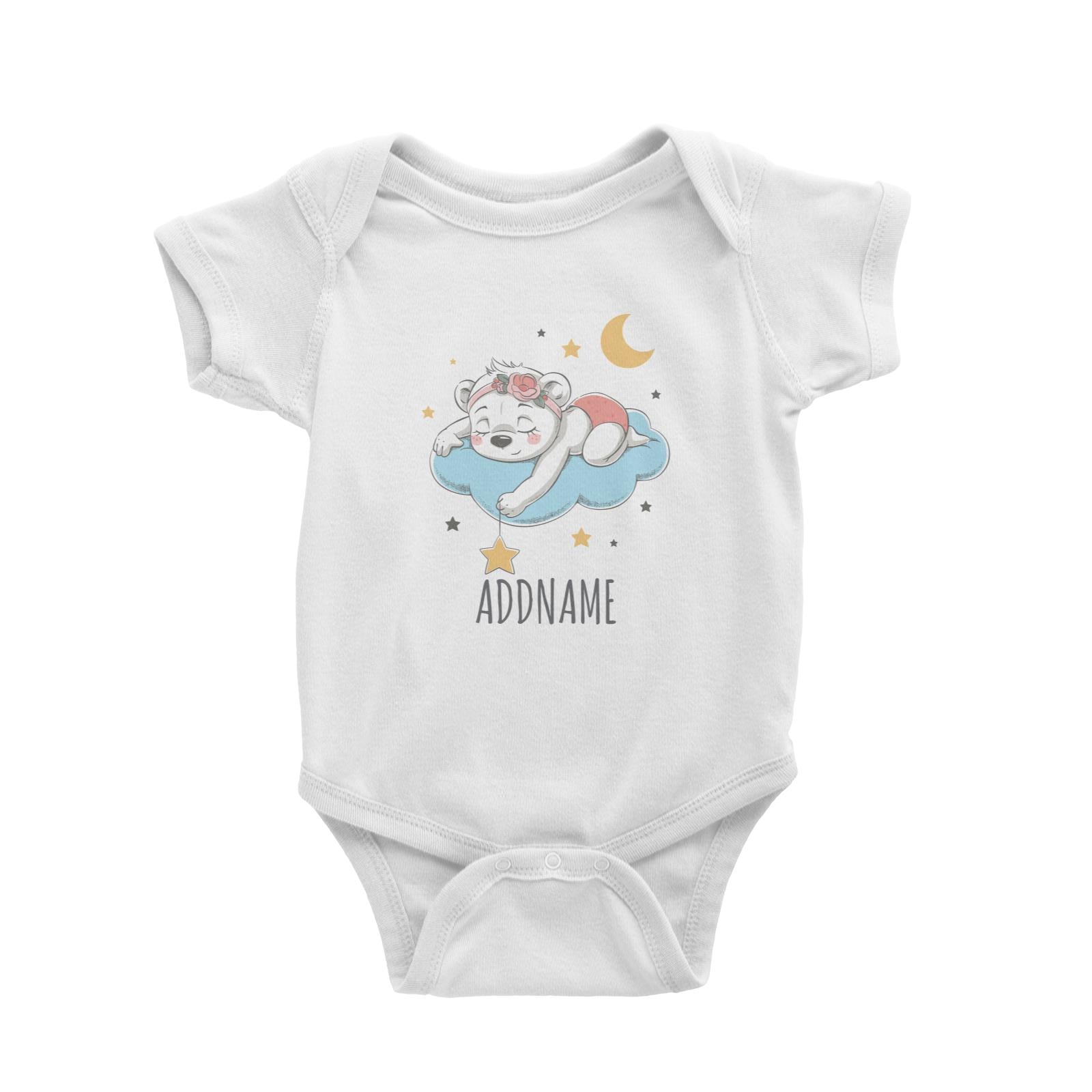 Sleeping Girl Bear on Cloud White Baby Romper Personalizable Designs Cute Sweet Animal For Girls Newborn HG