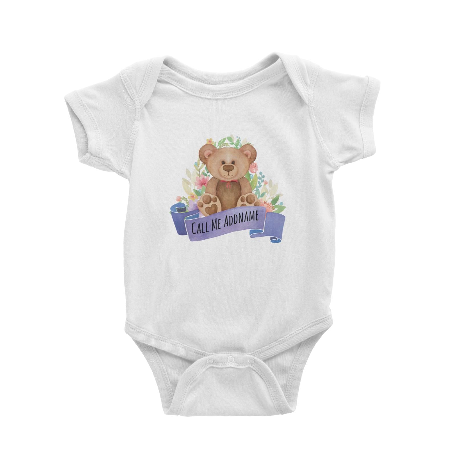 Cuddle Bear Call me Addname in Purple Ribbon Baby Romper Personalizable Designs Basic Newborn