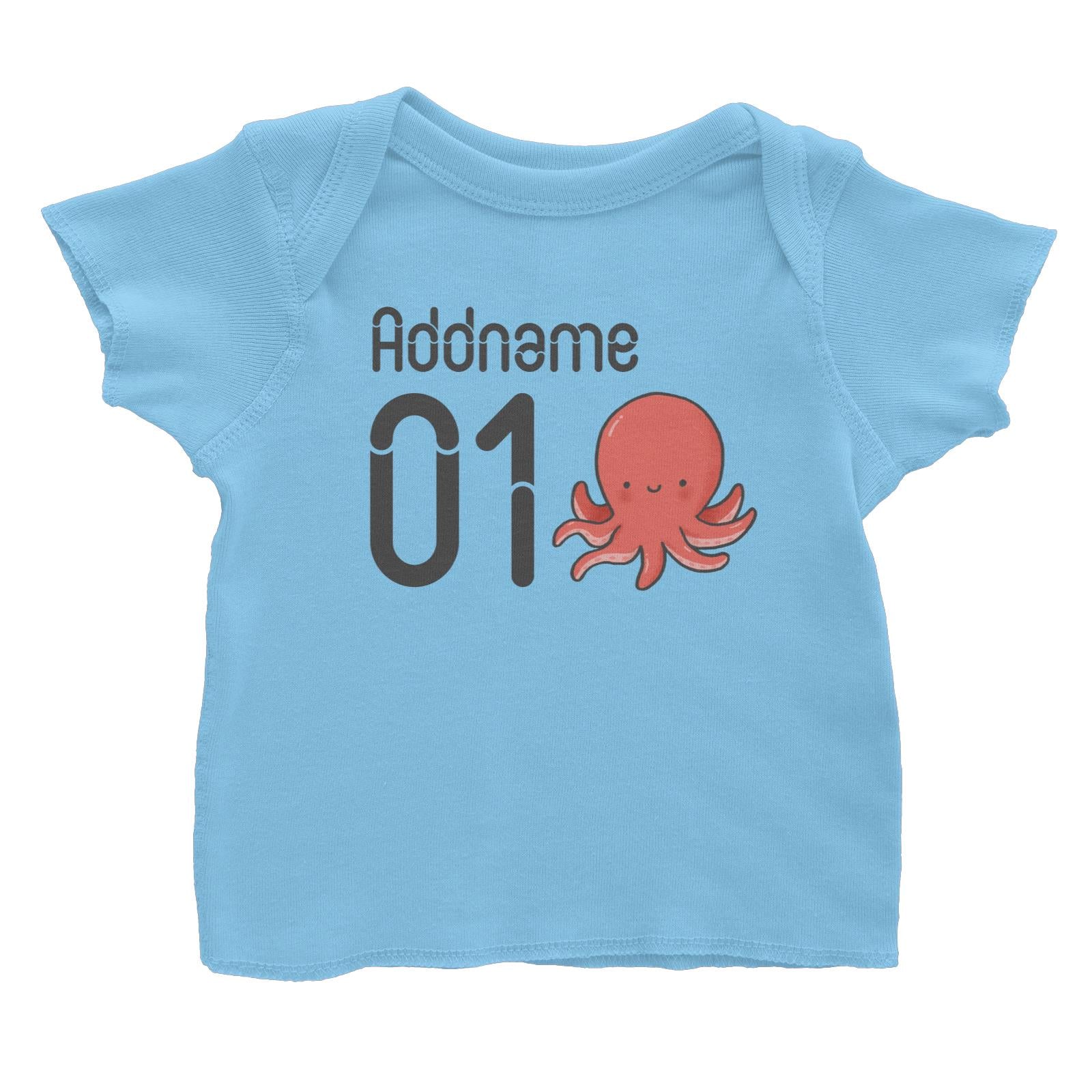 Name and Number Cute Hand Drawn Style Octopus Baby T-Shirt