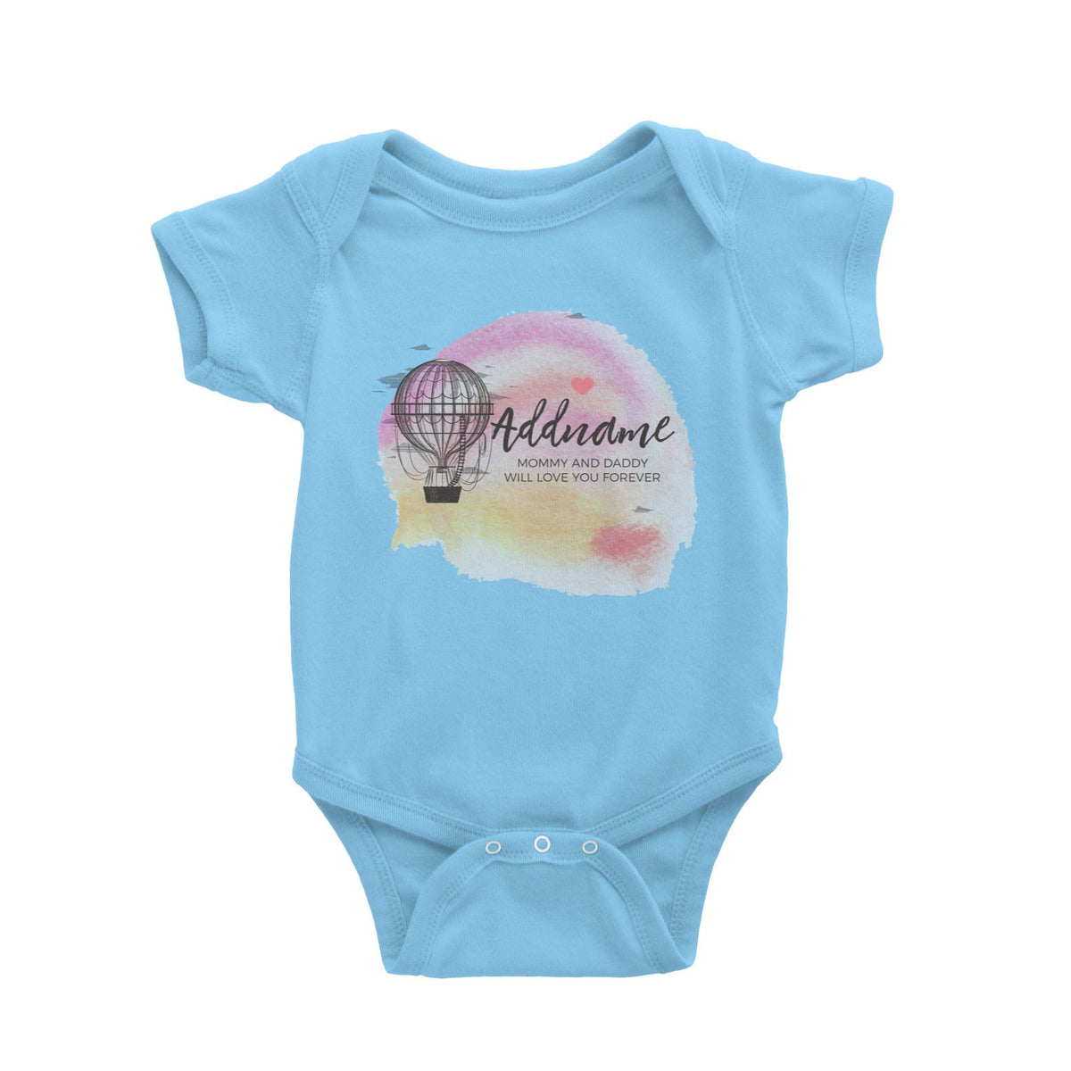 Hot Air Balloon Scribble with Watercolour Background Personalizable with Name and Text Baby Romper