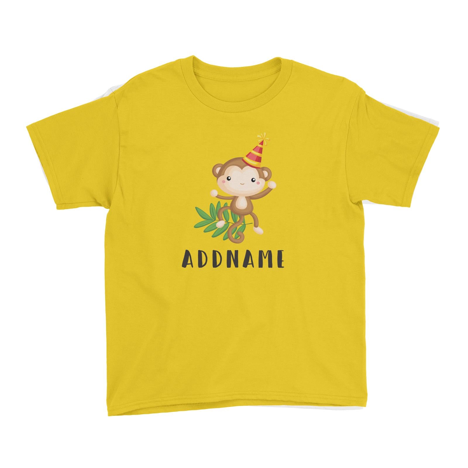 Birthday Safari Monkey Wearing Party Hat Addname Kid's T-Shirt