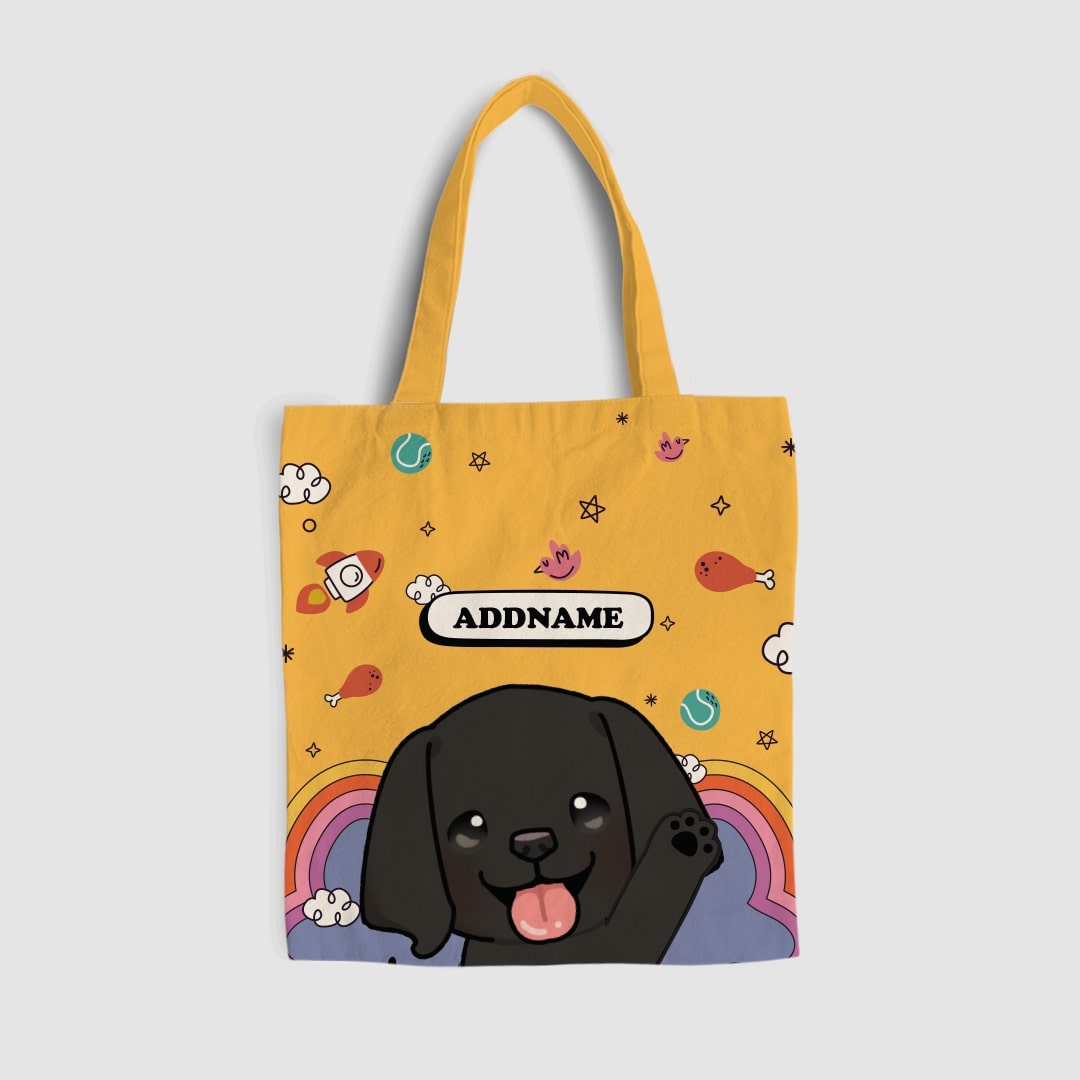 Paw Print Series Full Print Tote Bag - Black Labrator Retriever