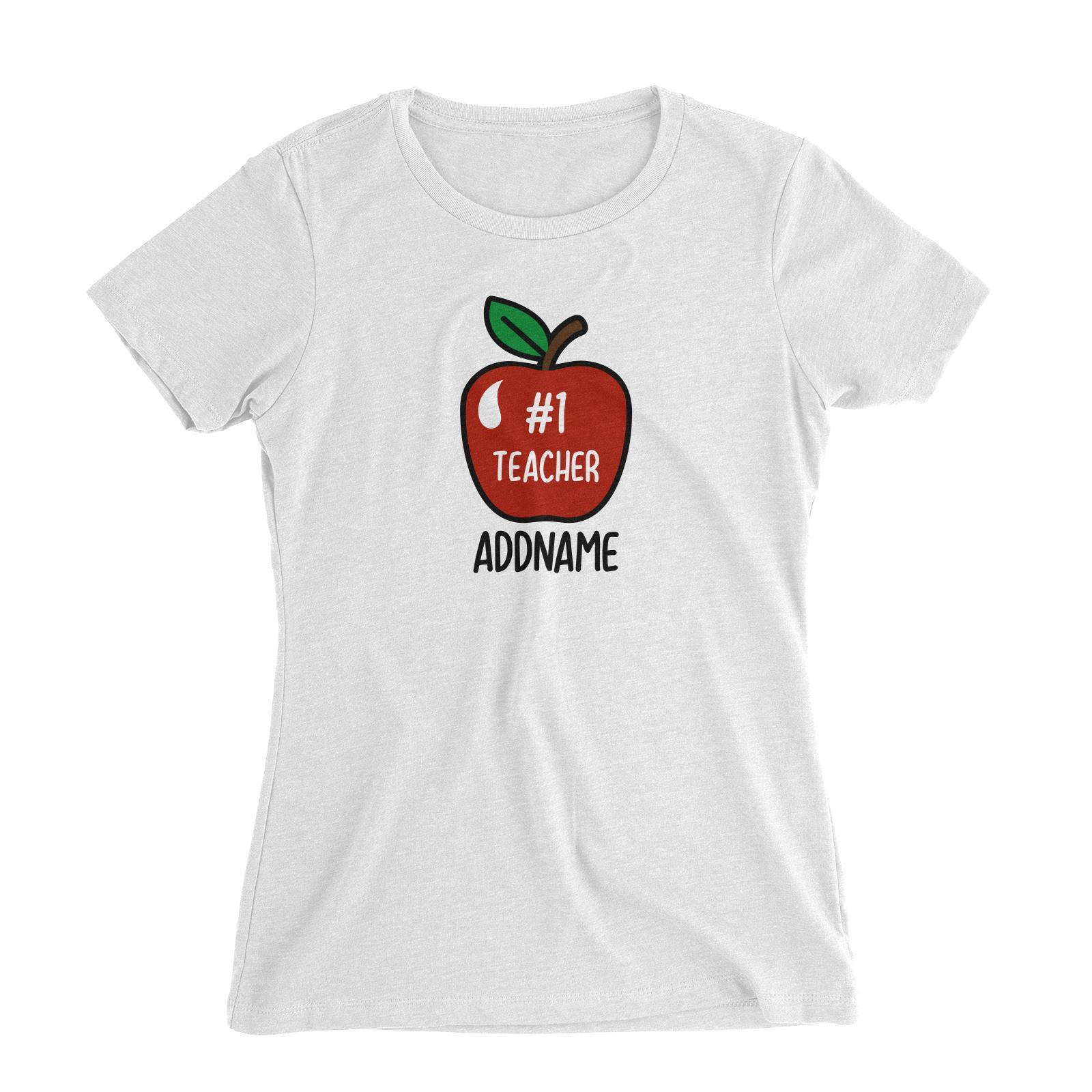 Teacher Addname Big Red Apple Hashtag 1 Teacher Addname Women's Slim Fit T-Shirt