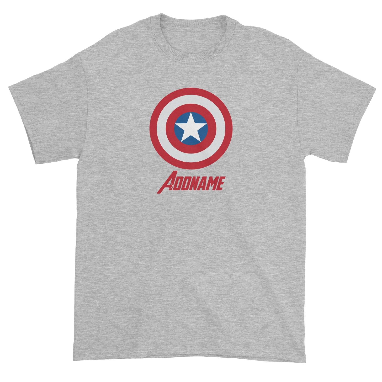 Superhero Shield Captain America Addname Unisex T-Shirt  Matching Family Personalizable Designs