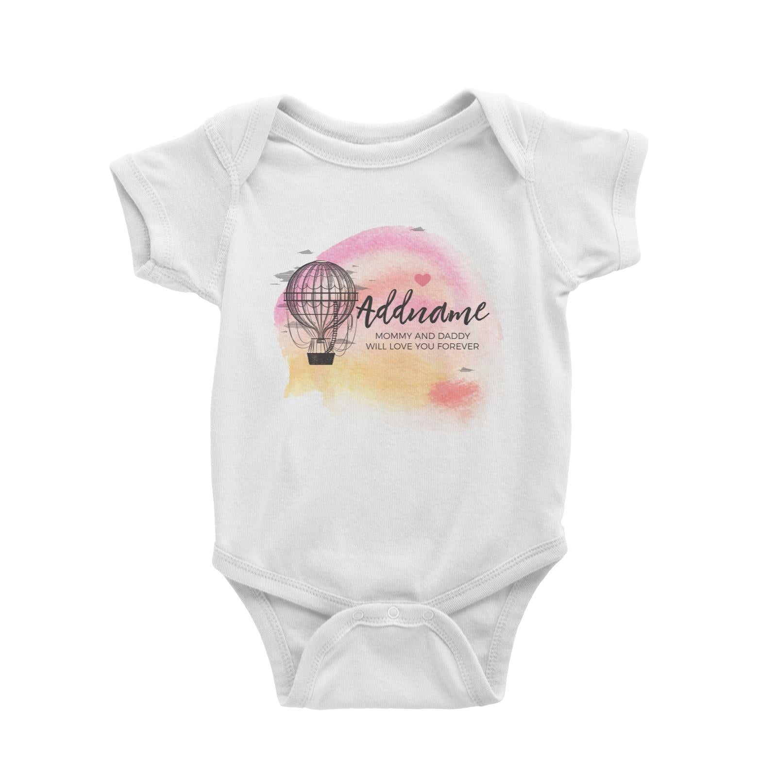 Hot Air Balloon Scribble with Watercolour Background Personalizable with Name and Text Baby Romper