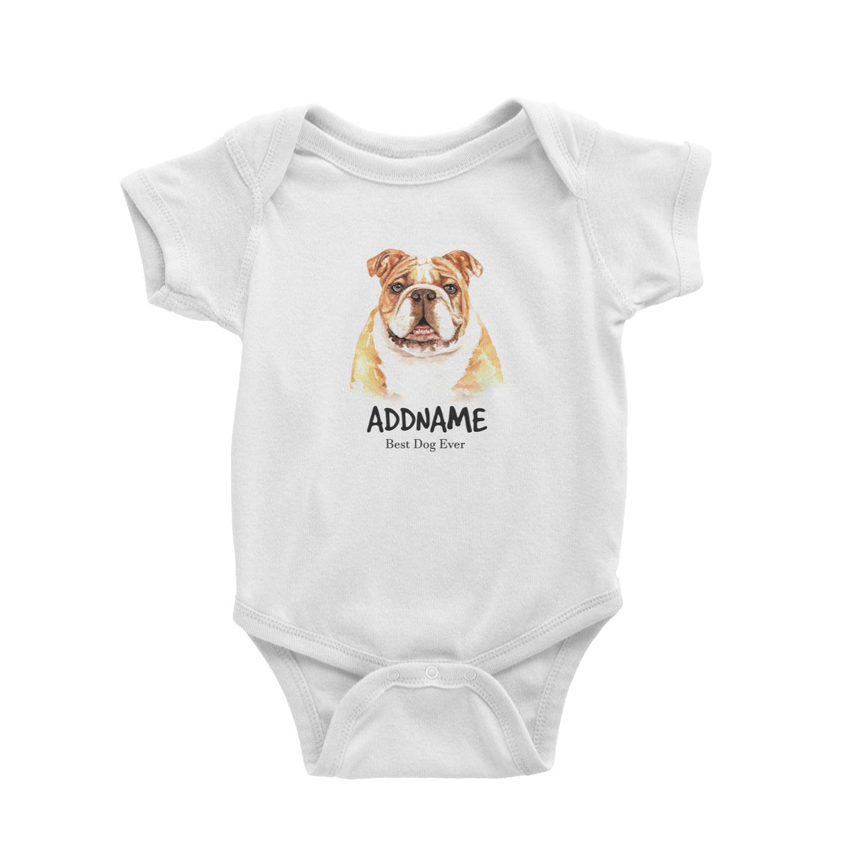 Watercolor Dog English Bulldog Best Dog Ever Addname Baby Romper