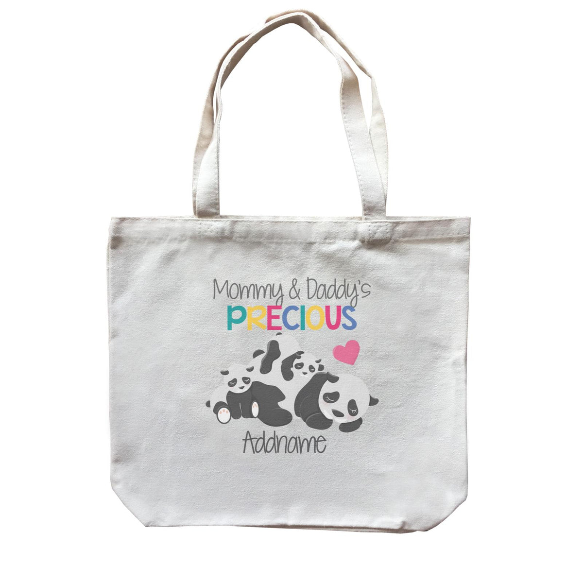 Animal &amp; Loved Ones Mommy &amp; Daddy&#39;s Precious Panda Family Addname Canvas Bag