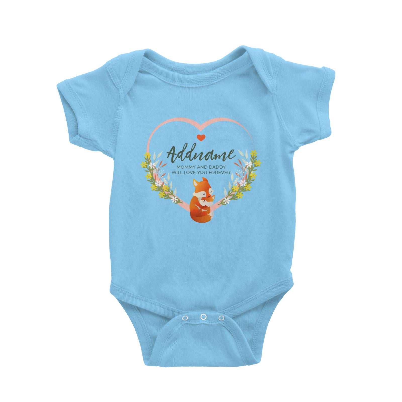 Loving Mother and Baby Fox in Heart Personalizable with Name and Text Baby Romper
