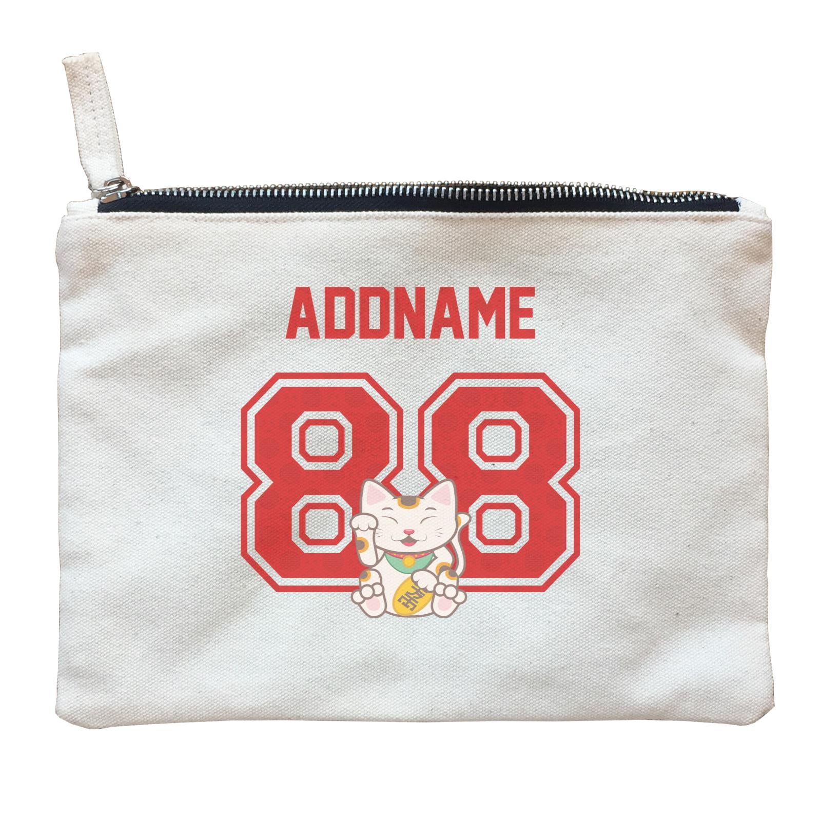Chinese New Year Lucky 88 Cat Red Pattern Name and Number Accessories Zipper Pouch