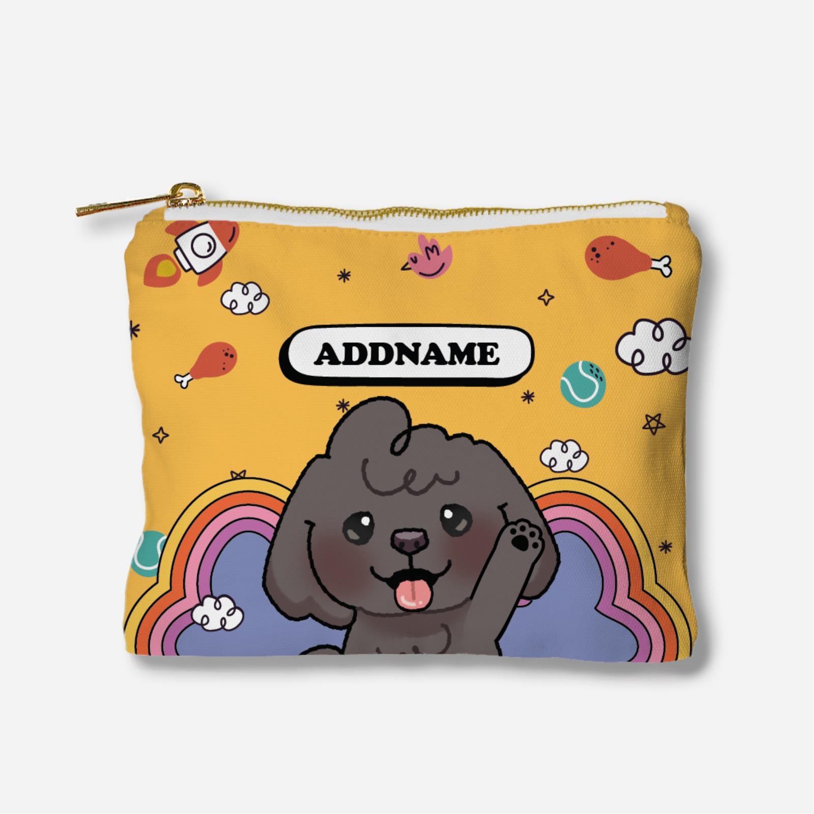 Paw Print Series Full Print Zipper Pouch - Grey Poodle