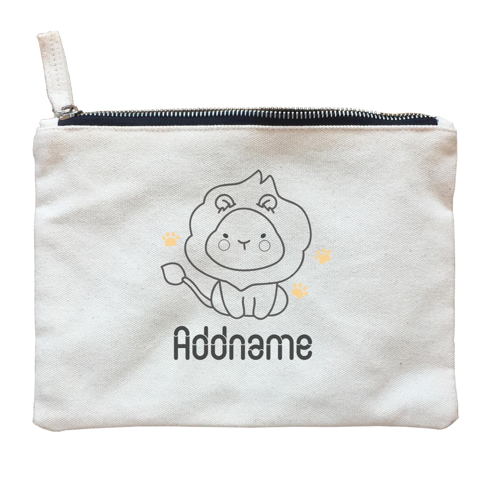Coloring Outline Cute Hand Drawn Animals Safari Lion Addname Zipper Pouch