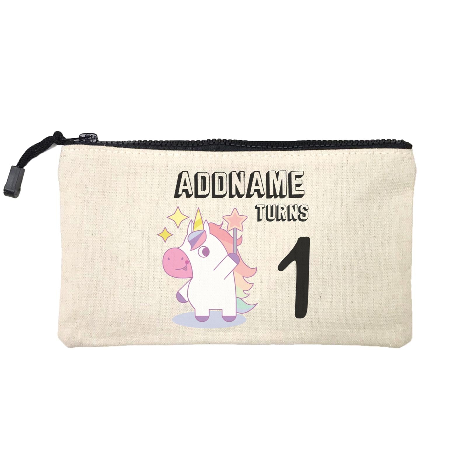 Birthday Unicorn Girl With Magic Wand Addname Turns 1 Mini Accessories Stationery Pouch