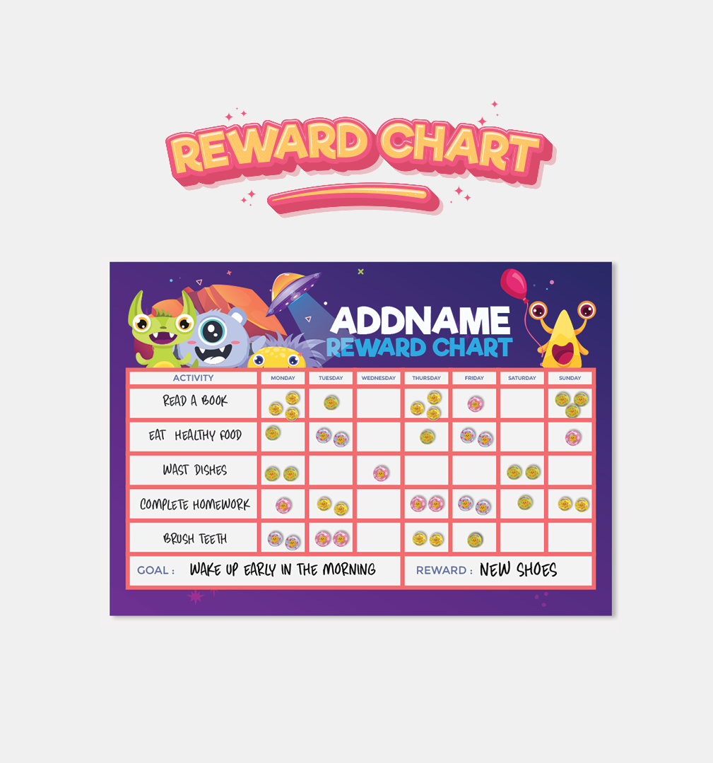 Kids Essentials - Kids Planner With Reward Sticker Cute Monster