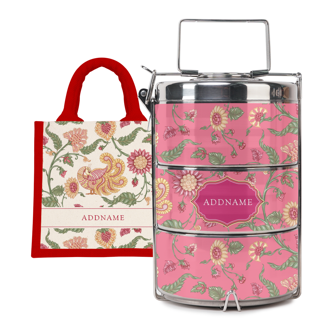 Batik Cempaka - Lunch Tote Bag with Three-Tier Tiffin Carrier
