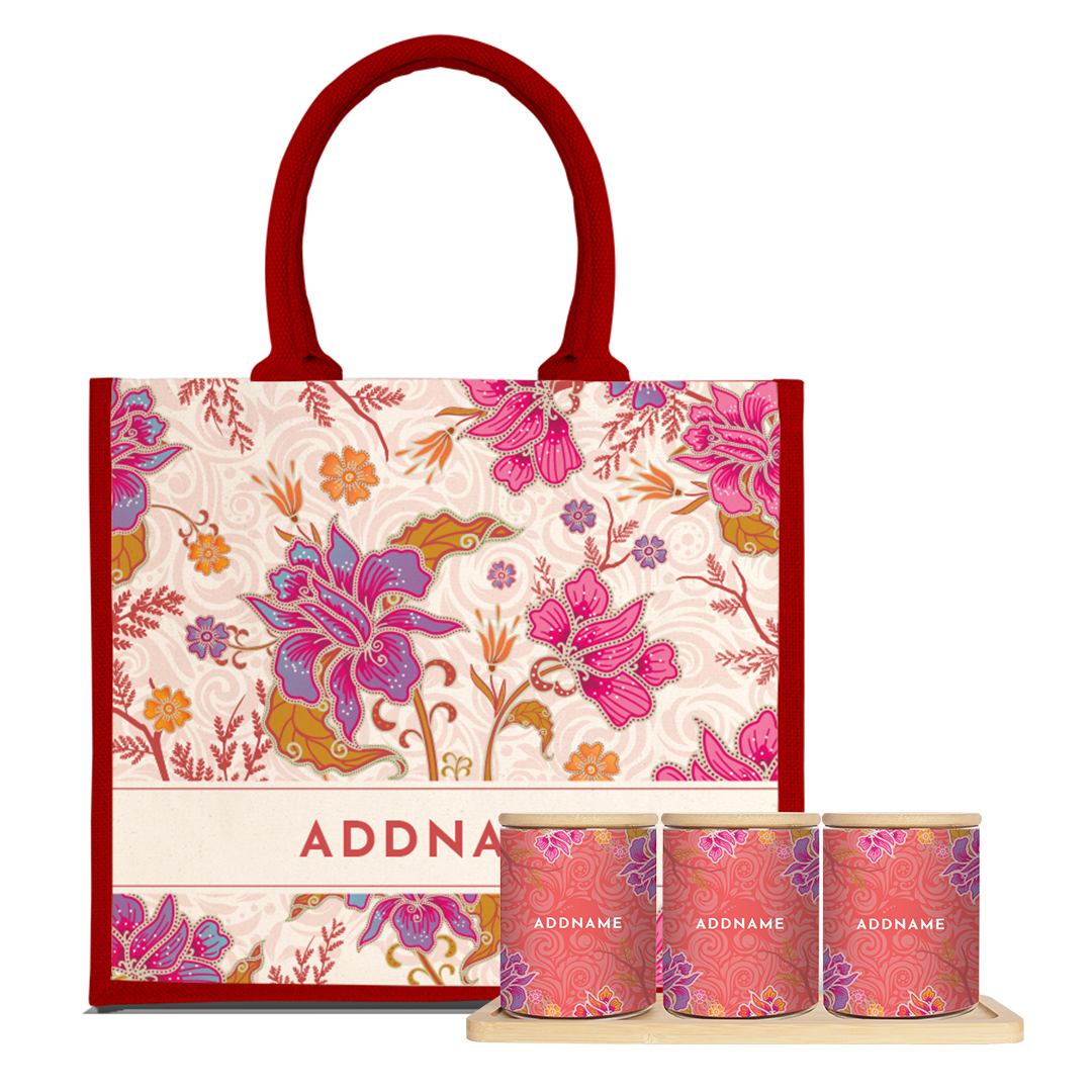 Modern Mahsuri  Series - Legend Red Balang Raya Set (3 in 1) With Half Lining Jute Bag