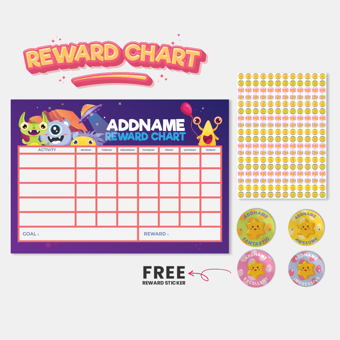 Kids Essentials - Kids Planner With Reward Sticker Cute Monster