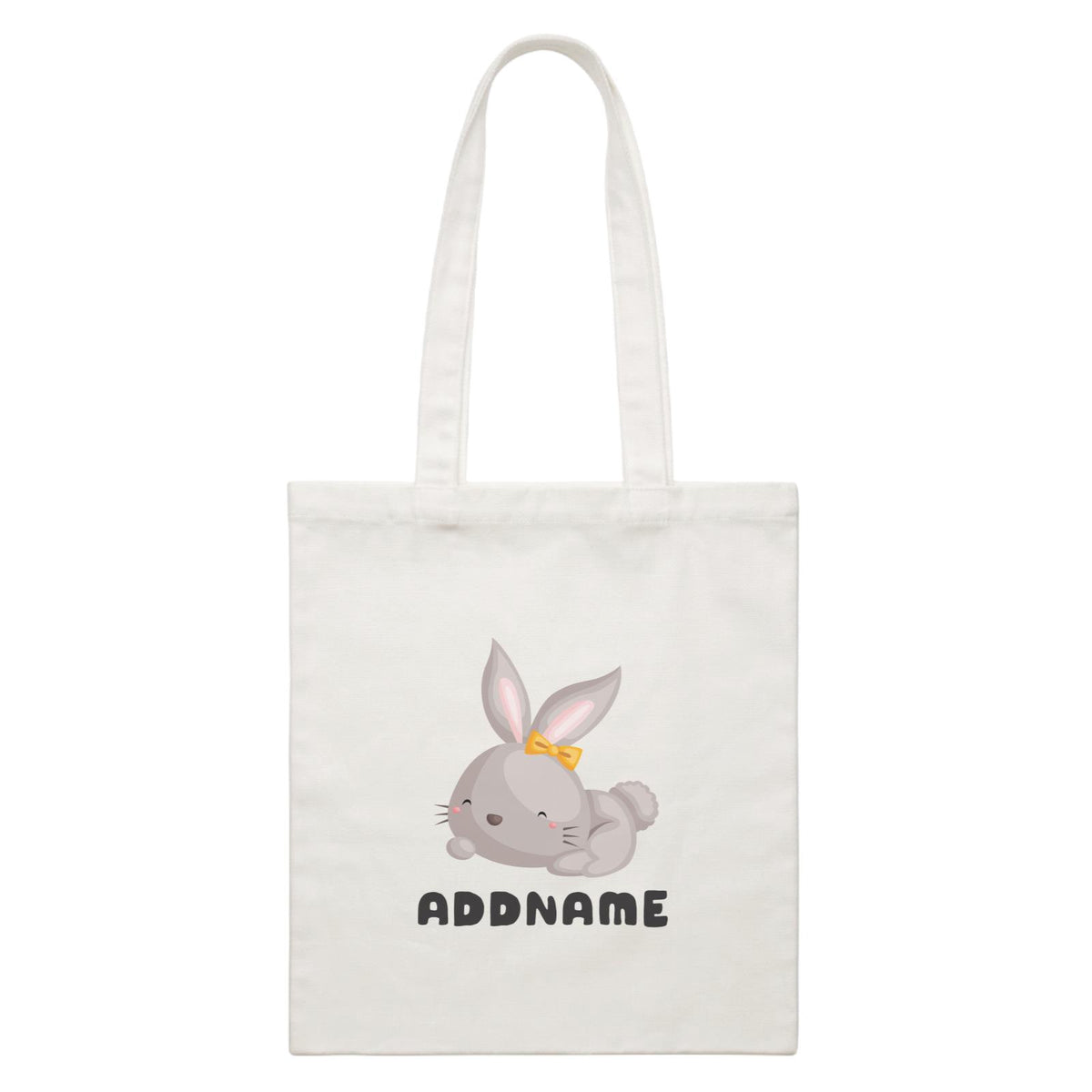 Birthday Friendly Animals Happy Rabbit Wearing Ribbon Addname White Canvas Bag