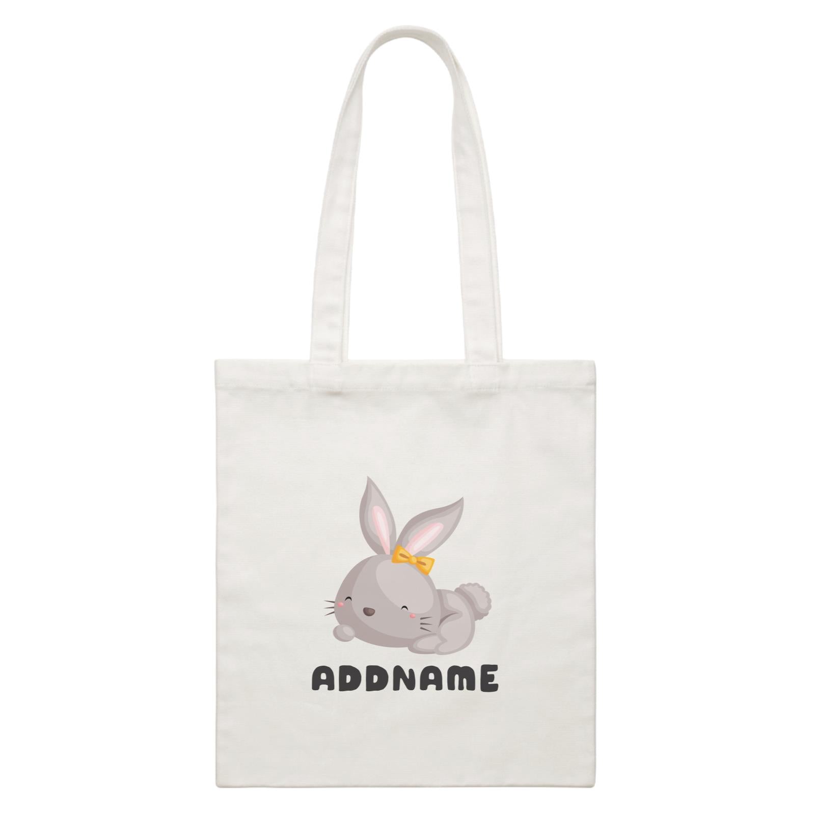 Birthday Friendly Animals Happy Rabbit Wearing Ribbon Addname White Canvas Bag