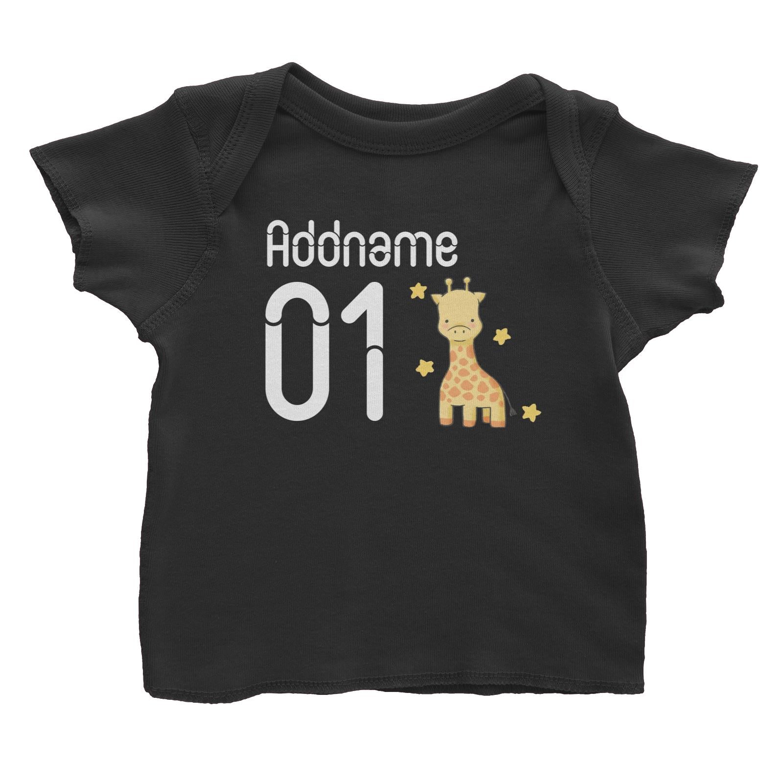 Name and Number Cute Hand Drawn Style Giraffe Baby T-Shirt