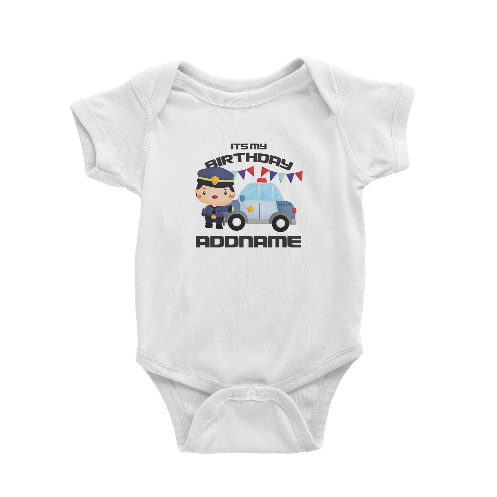 Birthday Police Officer Boy In Suit With Police Car Its My Birthday Addname Baby Romper