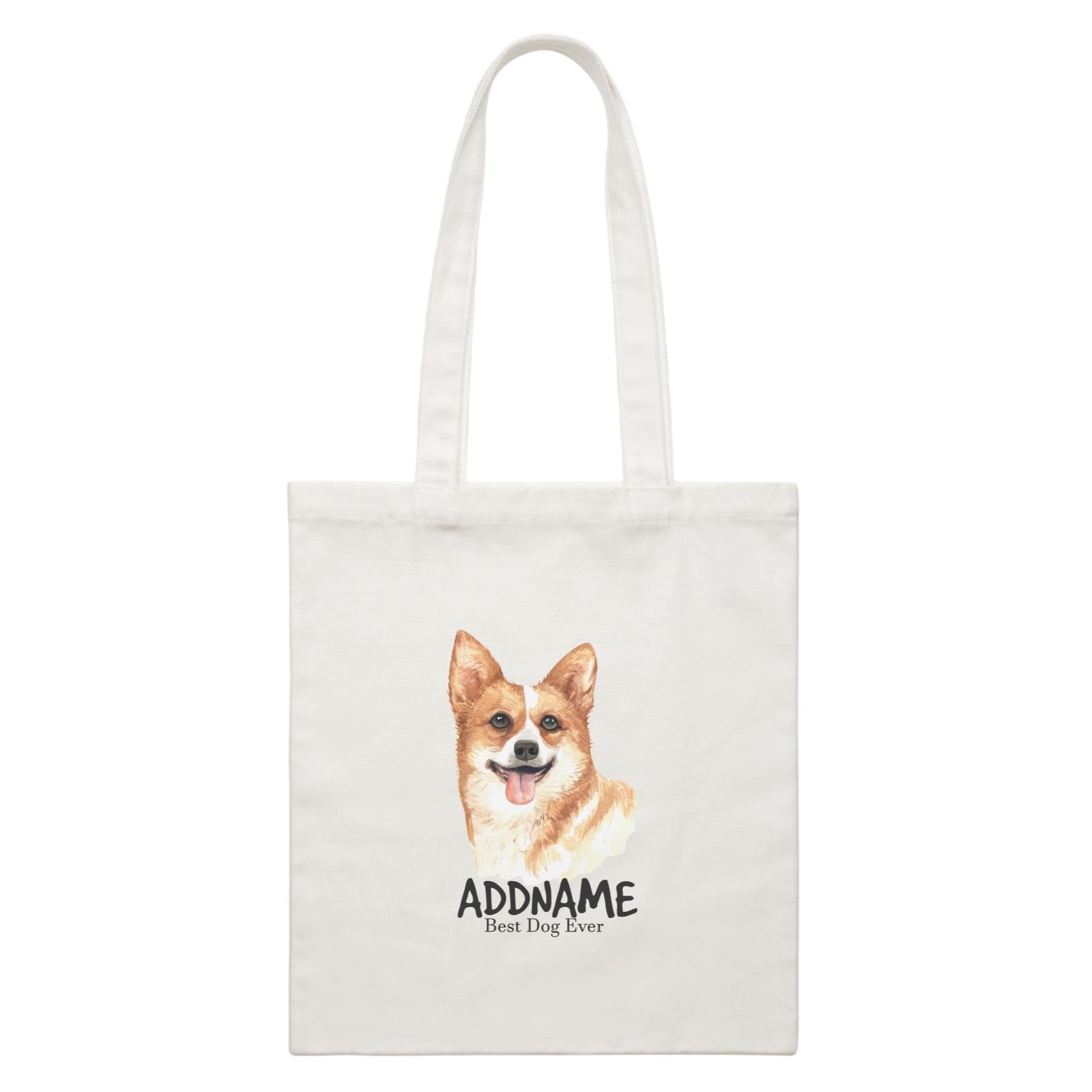 Watercolor Dog Welsh Corgi Happy Best Dog Ever Addname White Canvas Bag
