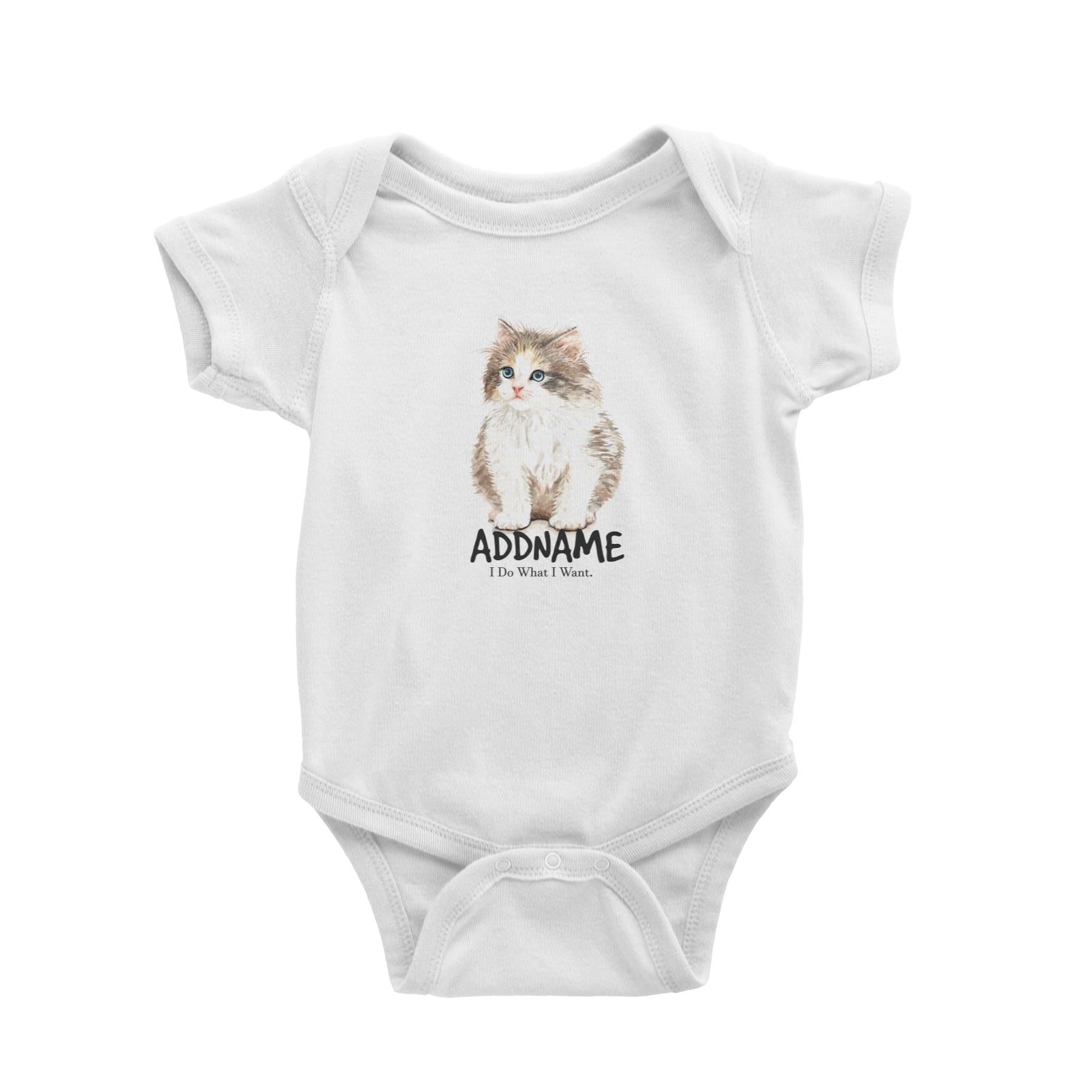 Watercolor Cat Kitten I Do What I Want Addname Baby Romper